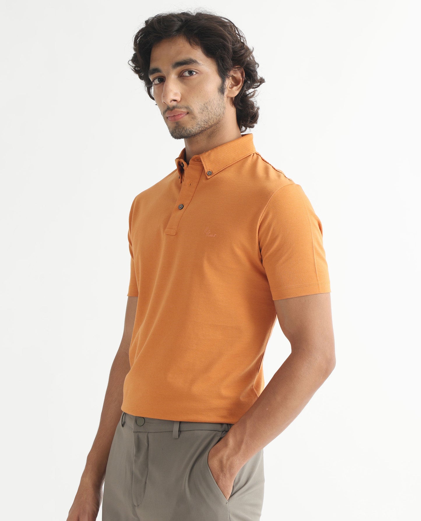Rare Rabbit Men's Sailor-2S Orange Cotton Fabric Collared Neck Half Sleeve Polo T-Shirt