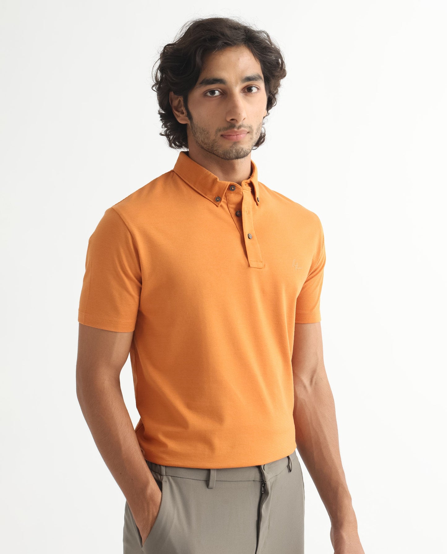 Rare Rabbit Men's Sailor-2S Orange Cotton Fabric Collared Neck Half Sleeve Polo T-Shirt