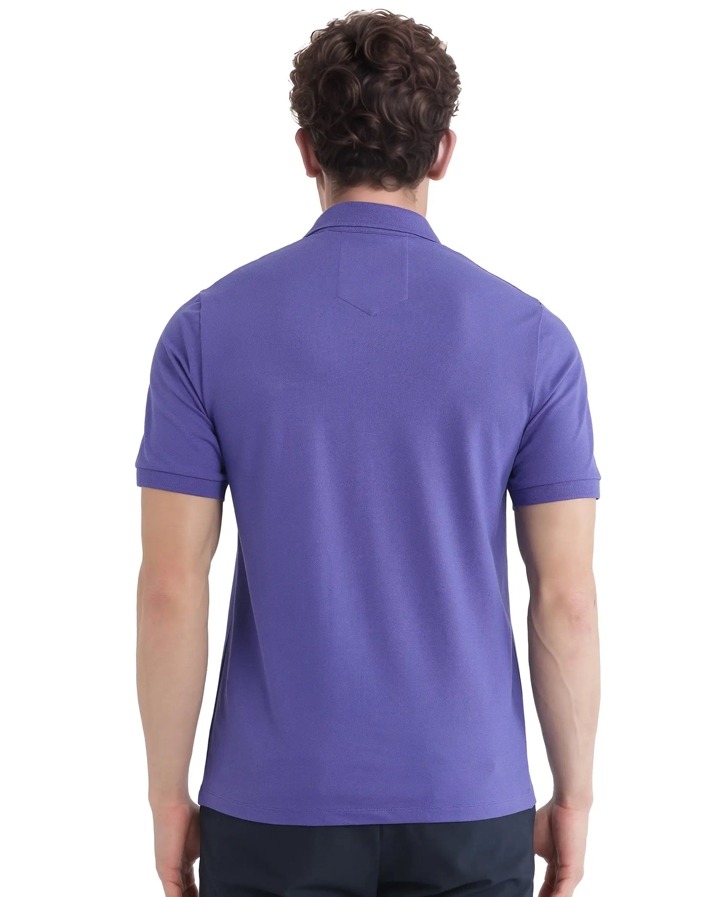 Rare Rabbit Men Salis-25 Purple Cotton Blend Fabric Short Sleeve Collared Neck Zipper/Snap Closure Plain Polo
