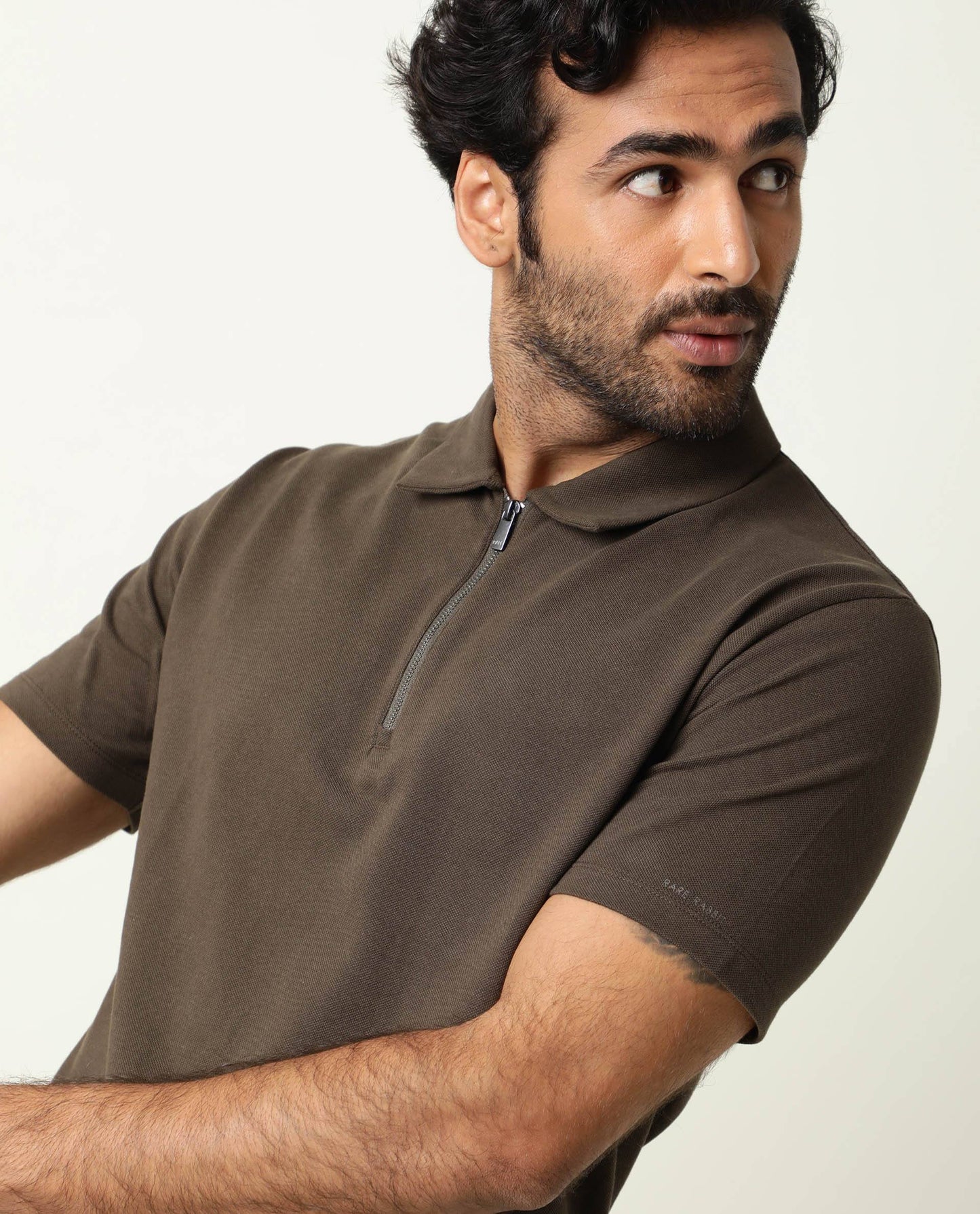 Rare Rabbit Men's Stan Olive Polo Cotton Fabric Collared Neck Half Sleeves Polo T-Shirt