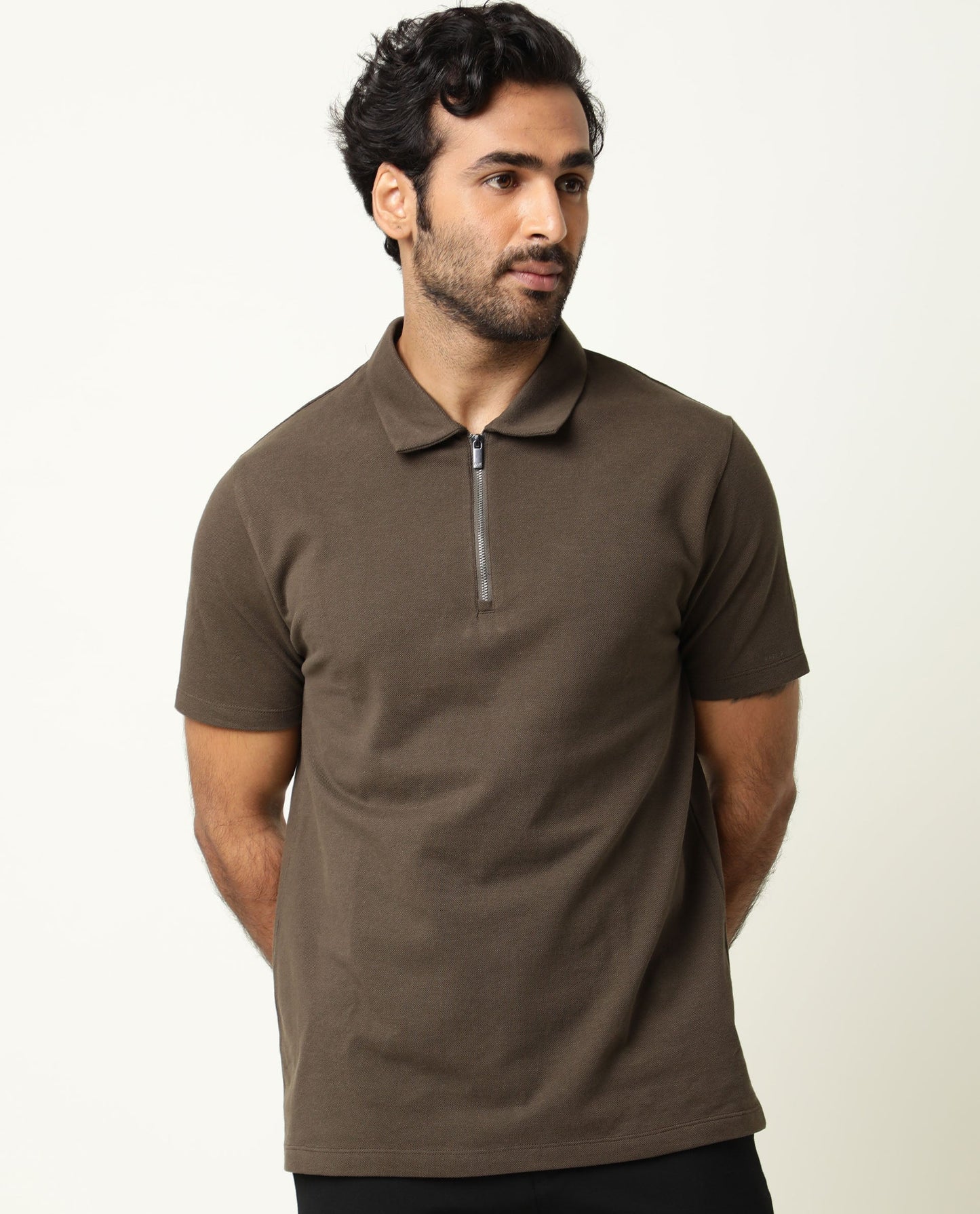 Rare Rabbit Men's Stan Olive Polo Cotton Fabric Collared Neck Half Sleeves Polo T-Shirt