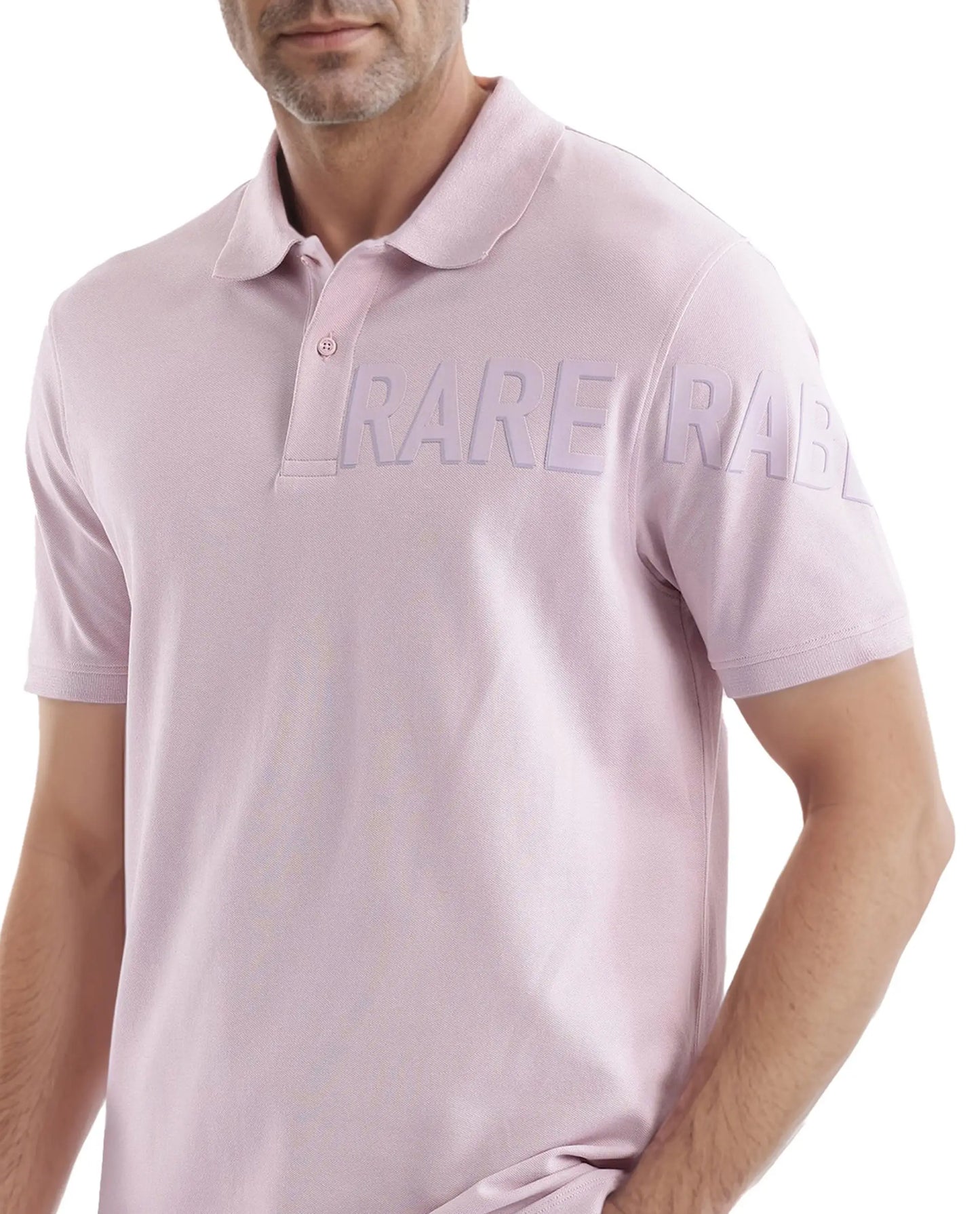 Rare Rabbit Men Taro Pink Cotton Blend Short Sleeve Regular Fit Regular Collared Plain Polo