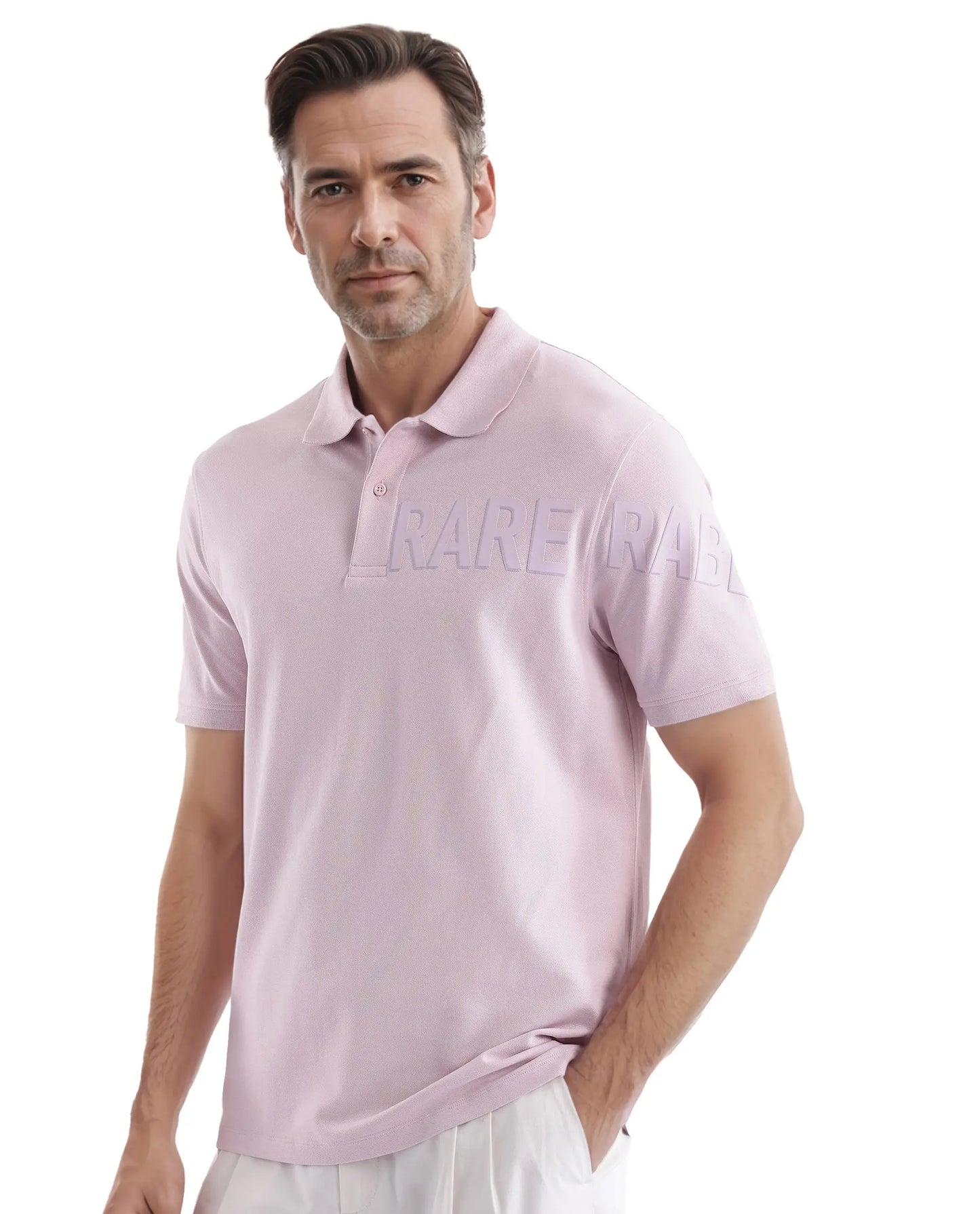 Rare Rabbit Men Taro Pink Cotton Blend Short Sleeve Regular Fit Regular Collared Plain Polo