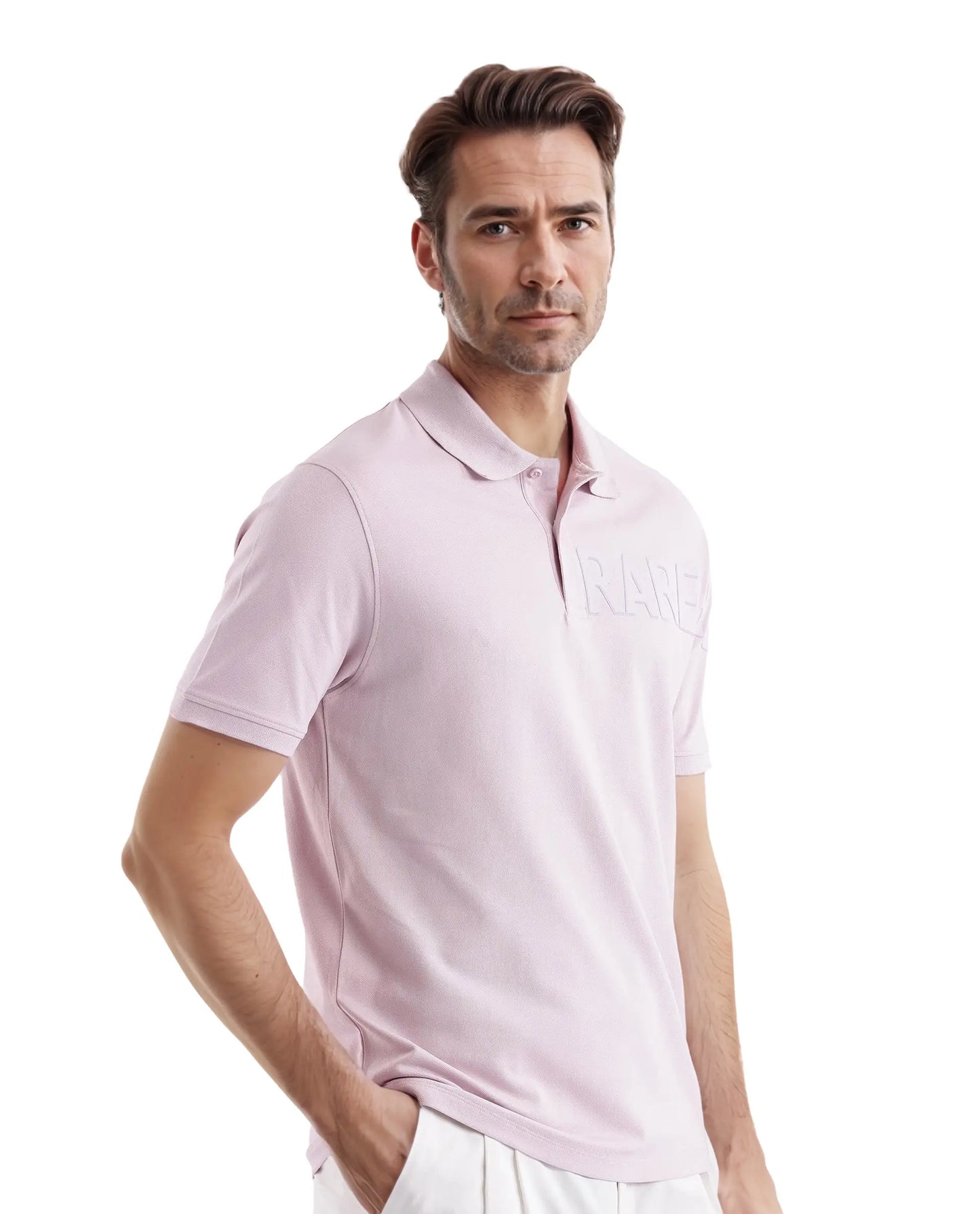 Rare Rabbit Men Taro Pink Cotton Blend Short Sleeve Regular Fit Regular Collared Plain Polo