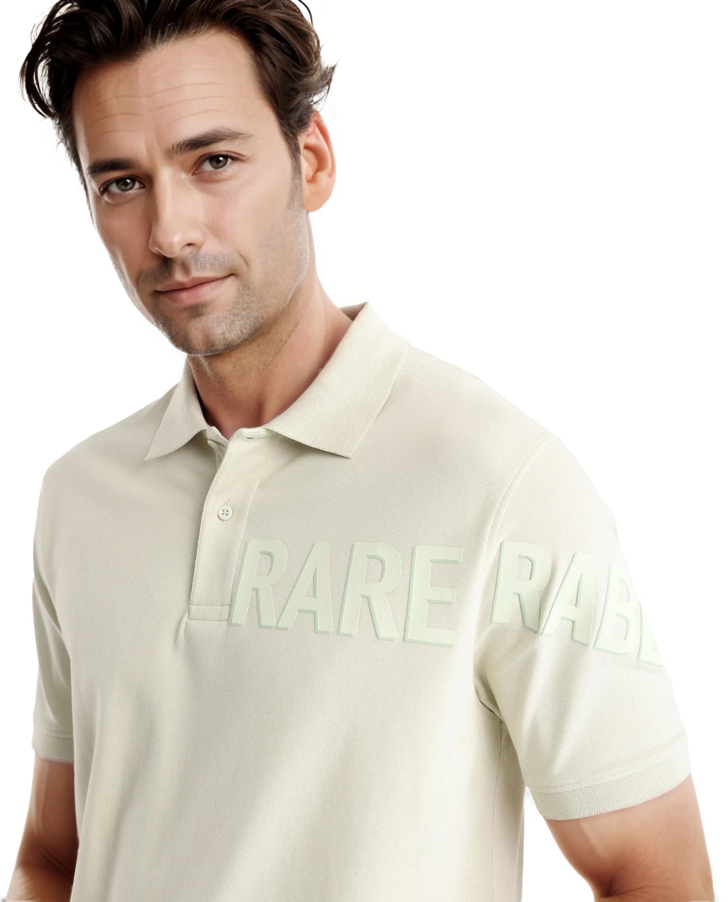 Rare Rabbit Men Taro Dusky Green Cotton Blend Short Sleeve Regular Fit Regular Collared Plain Polo