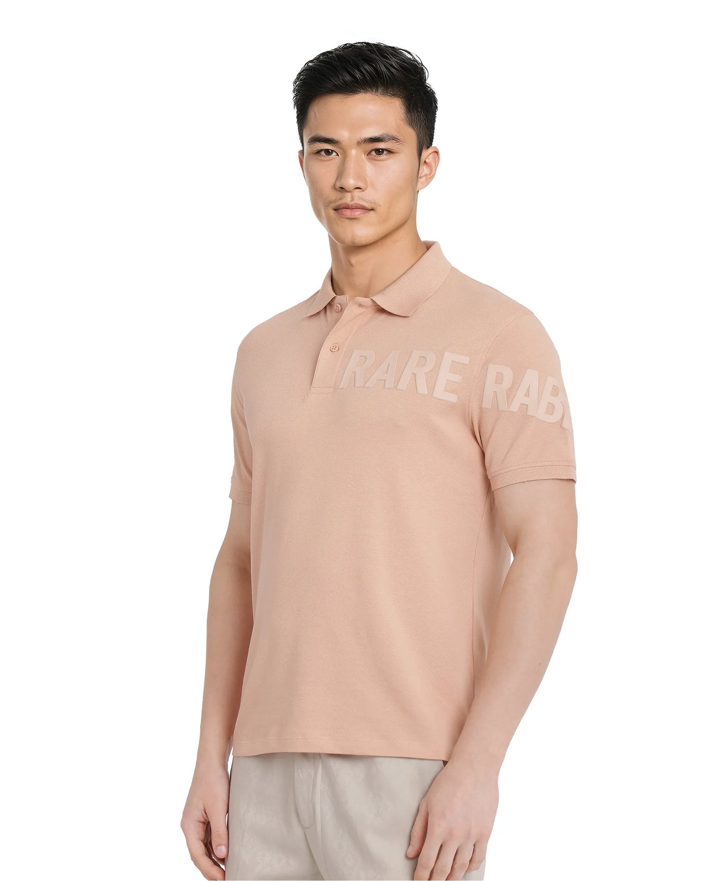 Rare Rabbit Men Taro Peach Cotton Blend Short Sleeve Regular Fit Regular Collared Plain Polo
