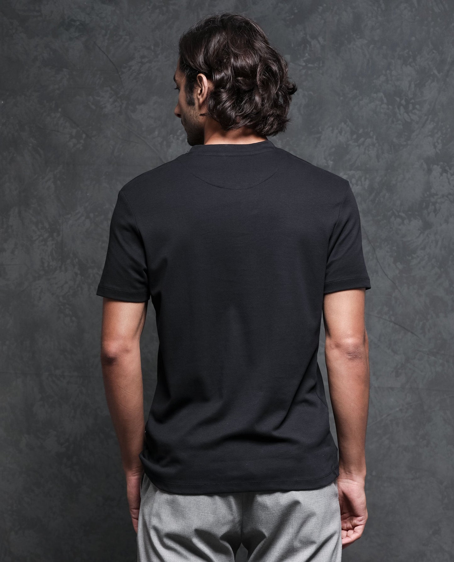 Rare Rabbit Men's Temp Black Cotton Fabric Baseball Stand Collared Neck Zipper Closure Half Sleeves Polo T-Shirt