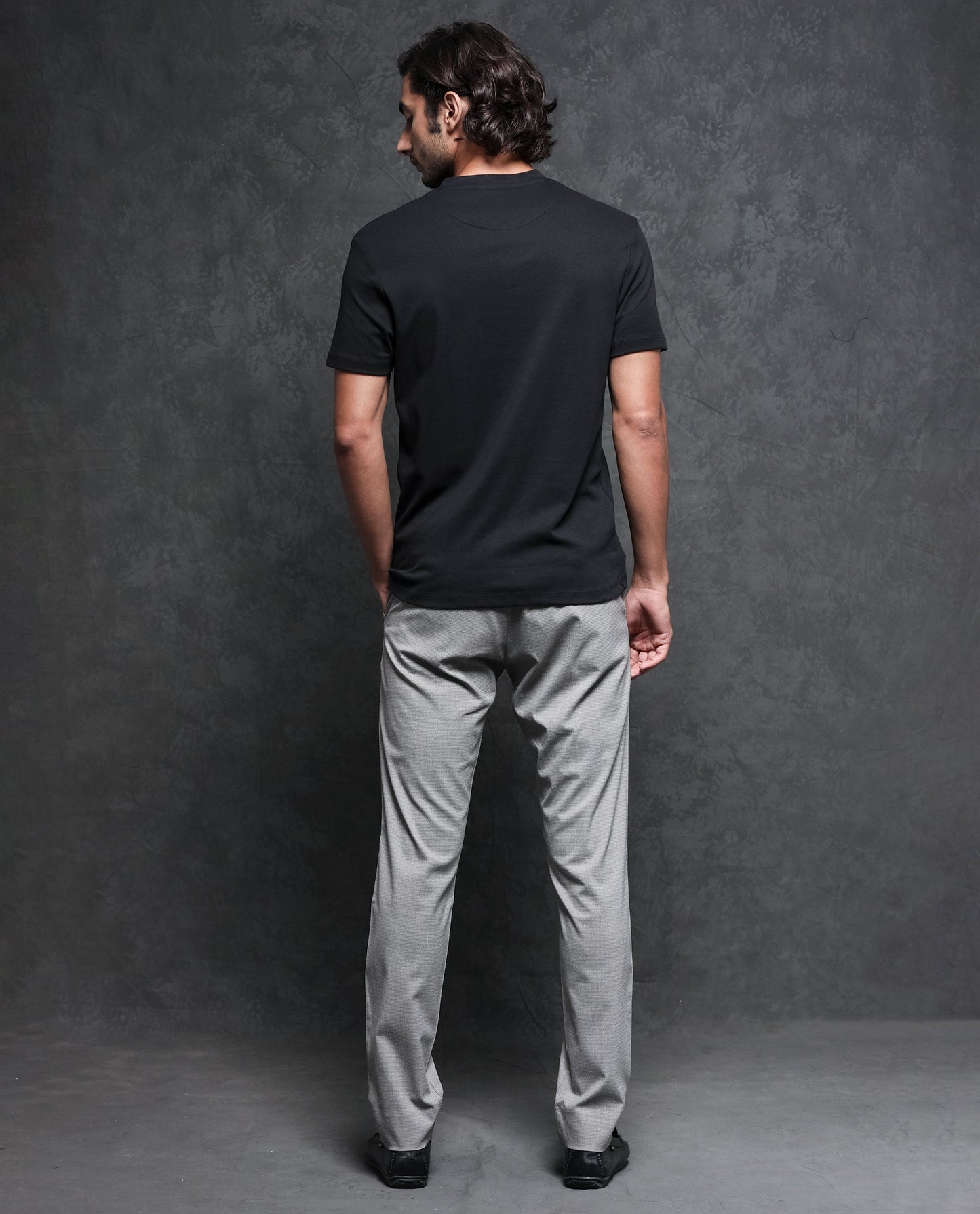 Rare Rabbit Men's Temp Black Cotton Fabric Baseball Stand Collared Neck Zipper Closure Half Sleeves Polo T-Shirt