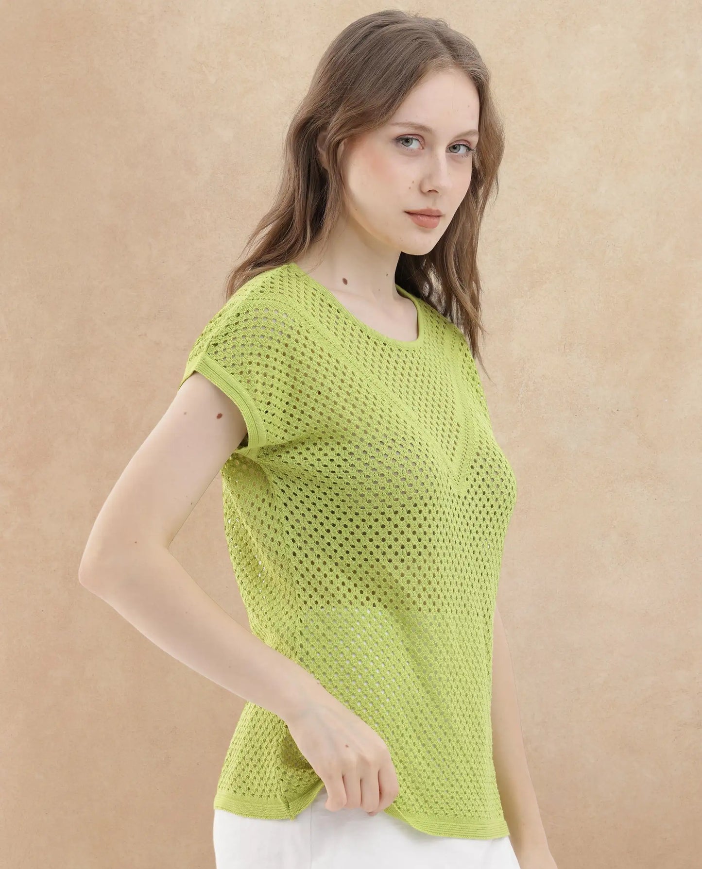 Rareism Womens Totoro Flouroscent Green Top U-Neck Solid