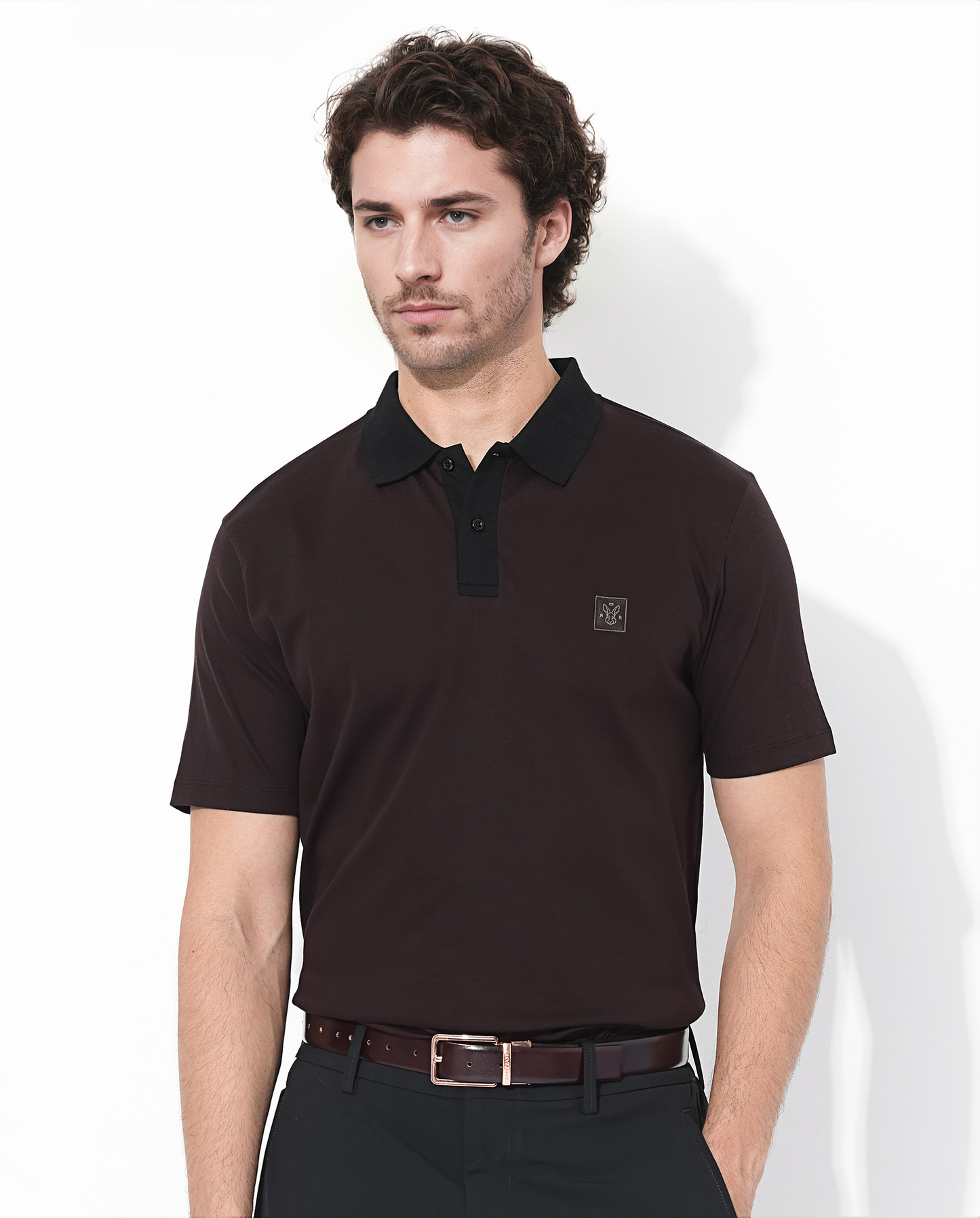 Rare Rabbit Men's Trex Maroon Cotton Fabric Short Sleeves Collared Neck Plain Knit Polo