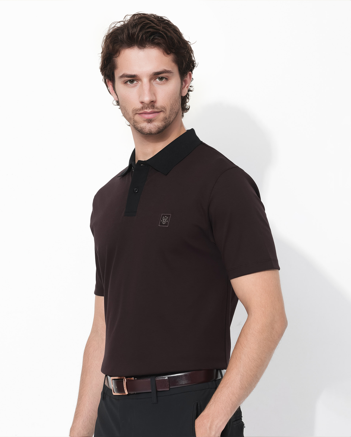 Rare Rabbit Men's Trex Maroon Cotton Fabric Short Sleeves Collared Neck Plain Knit Polo