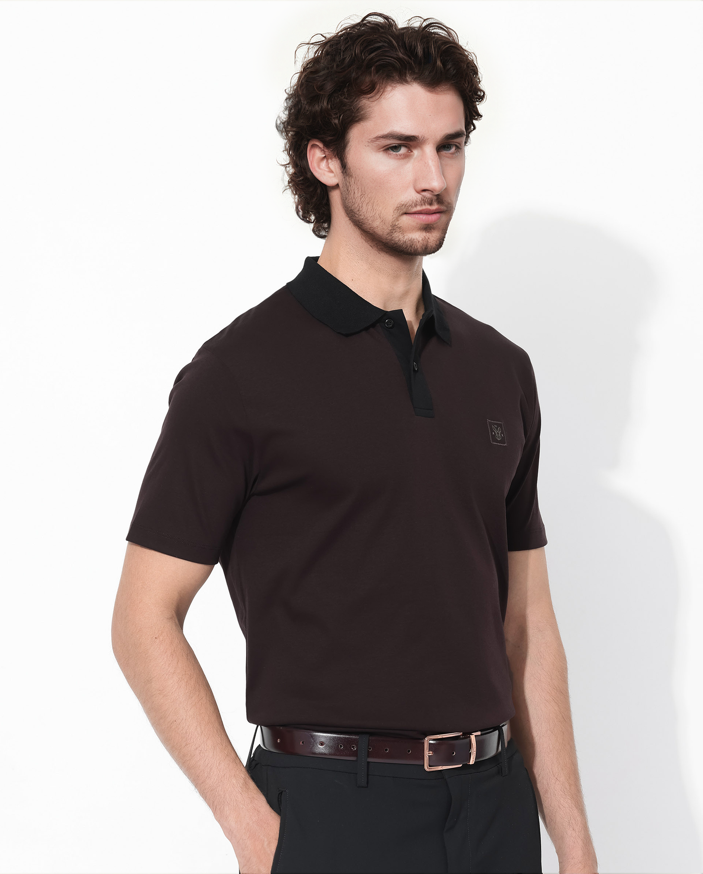 Rare Rabbit Men's Trex Maroon Cotton Fabric Short Sleeves Collared Neck Plain Knit Polo