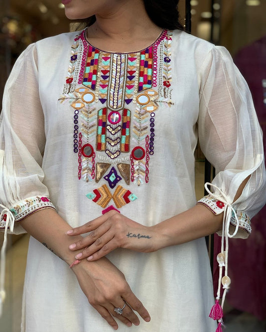 White Embroidered Chanderi Suit Set with Dupatta