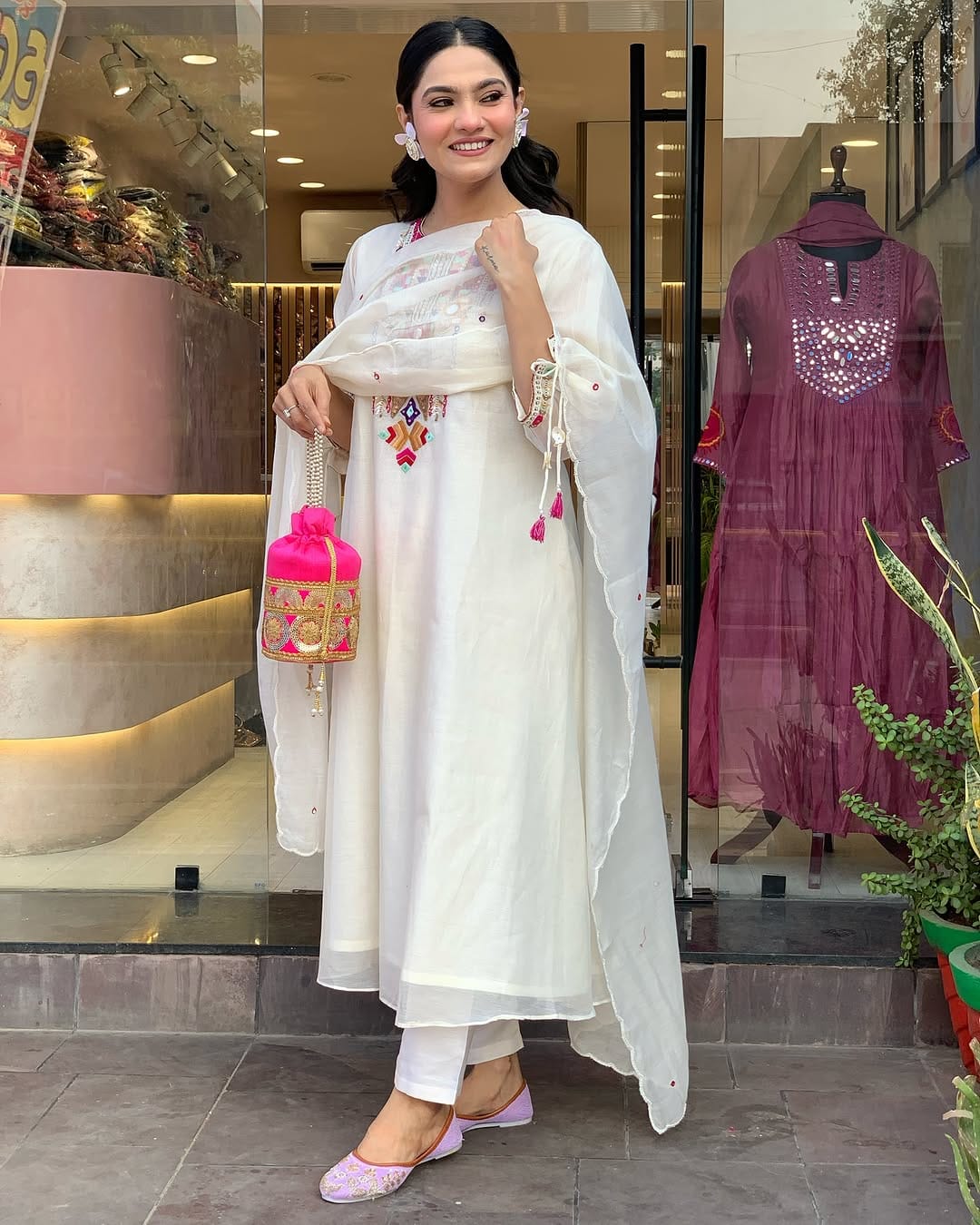 White Embroidered Chanderi Suit Set with Dupatta
