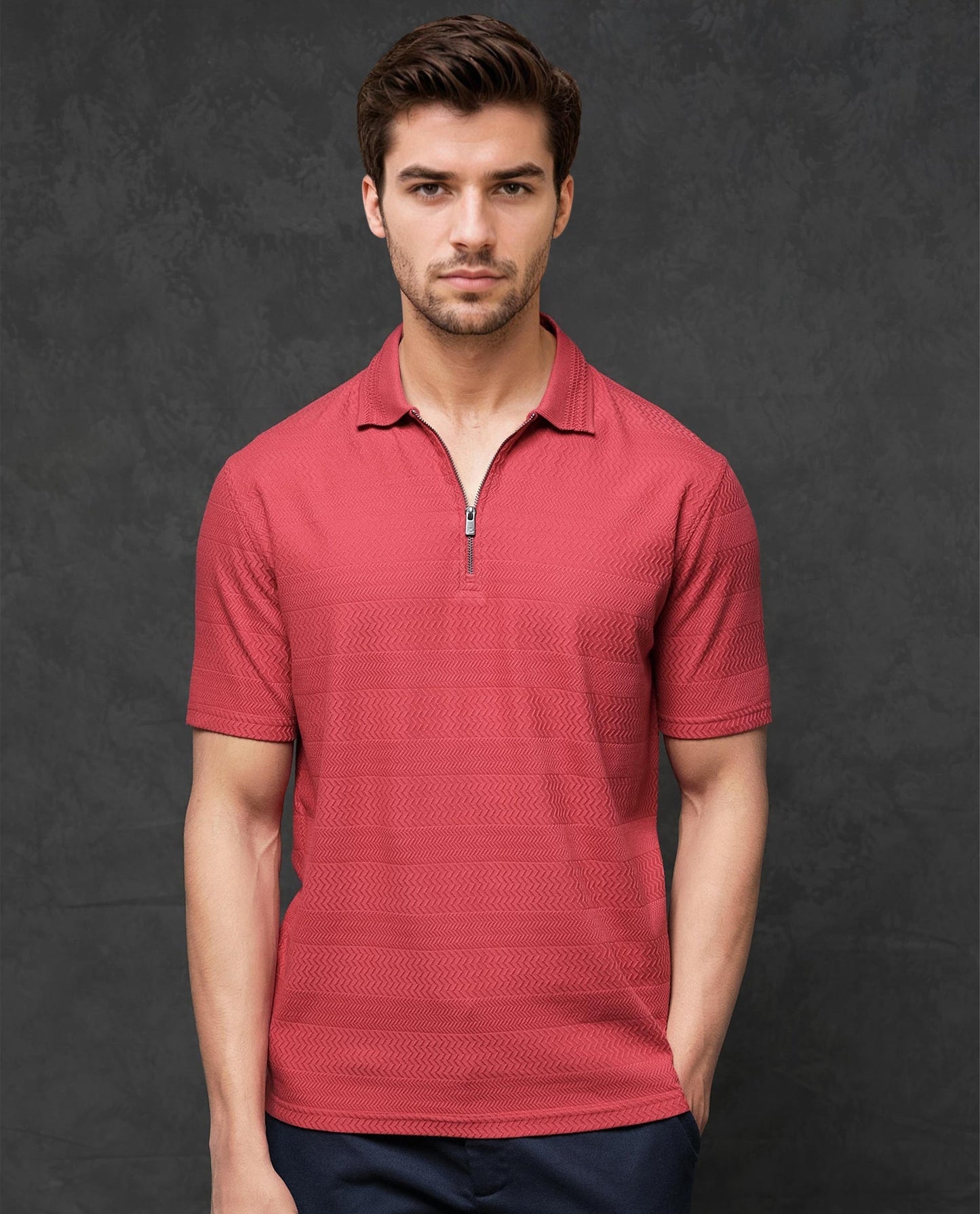 Rare Rabbit Mens Clion Red Short Sleeve Jacquard Polo T-Shirt