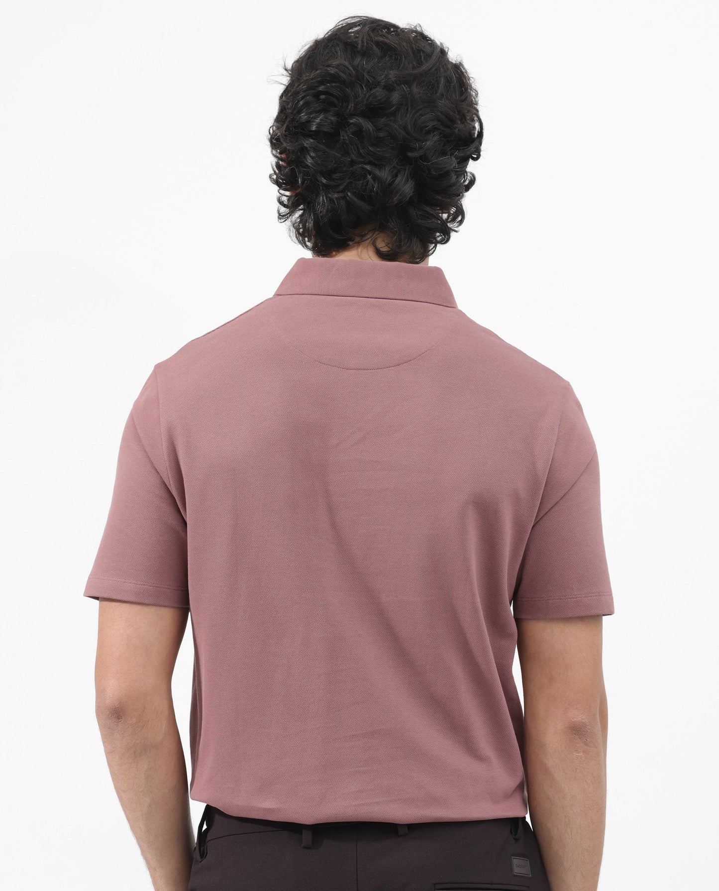 Rare Rabbit Mens Paxton Dusky pink Short Sleeve Snap Button Closure Solid Polo T-Shirt