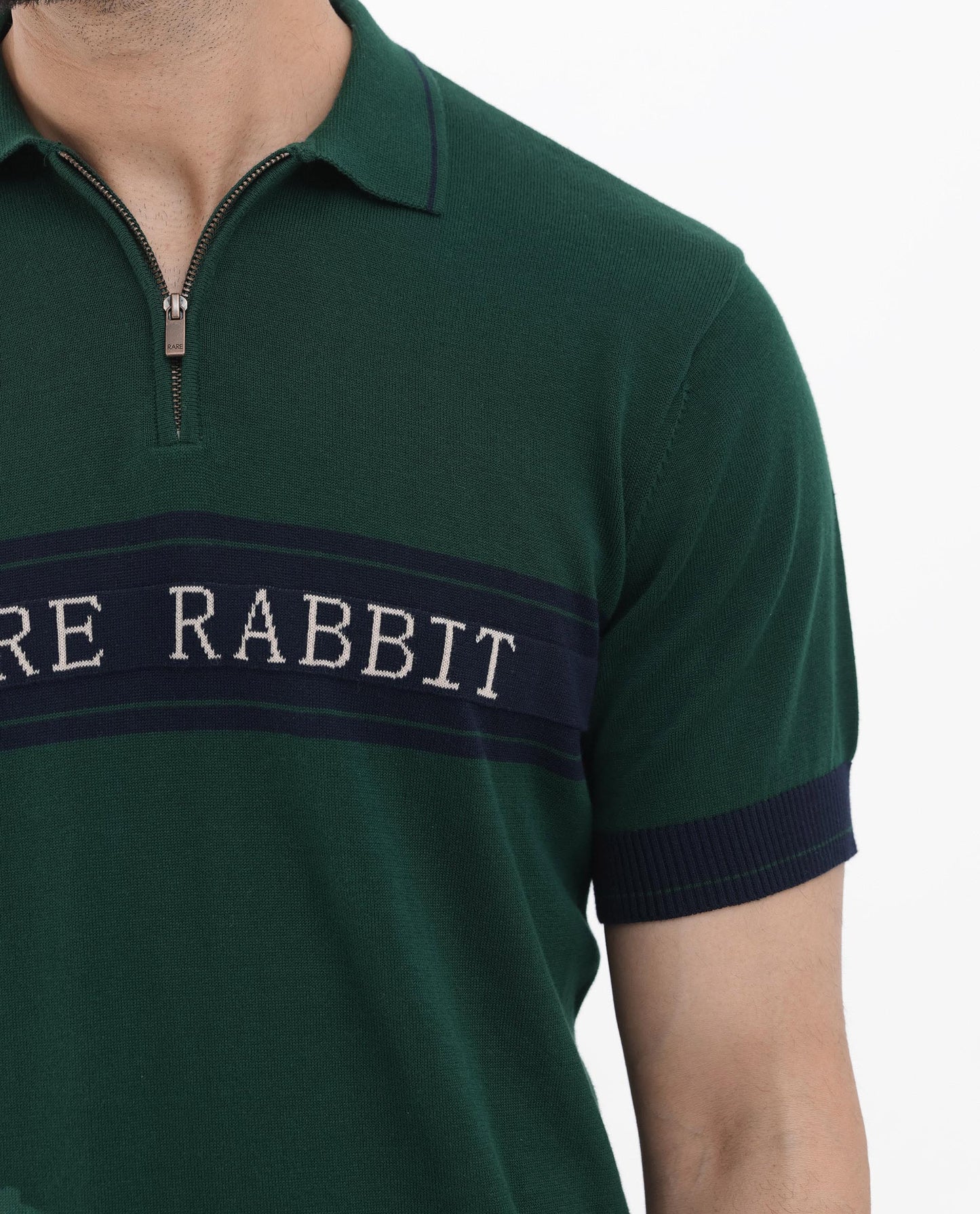Rare Rabbit Men's Lester Green Half Sleeves Collared Neck Polo T-Shirt
