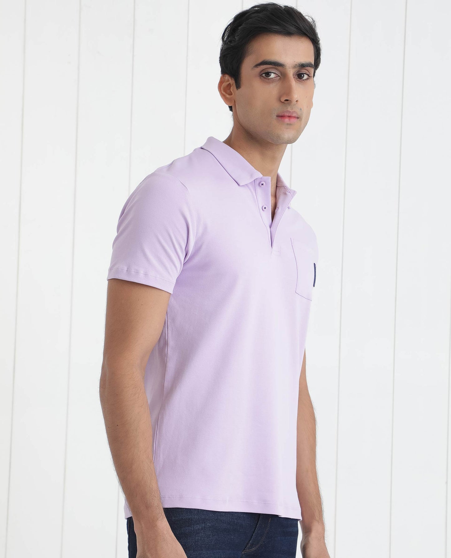 Rare Rabbit Men's Mirim Pastel Purple Cotton Fabric Collared Neck Half Sleeves Polo T-Shirt