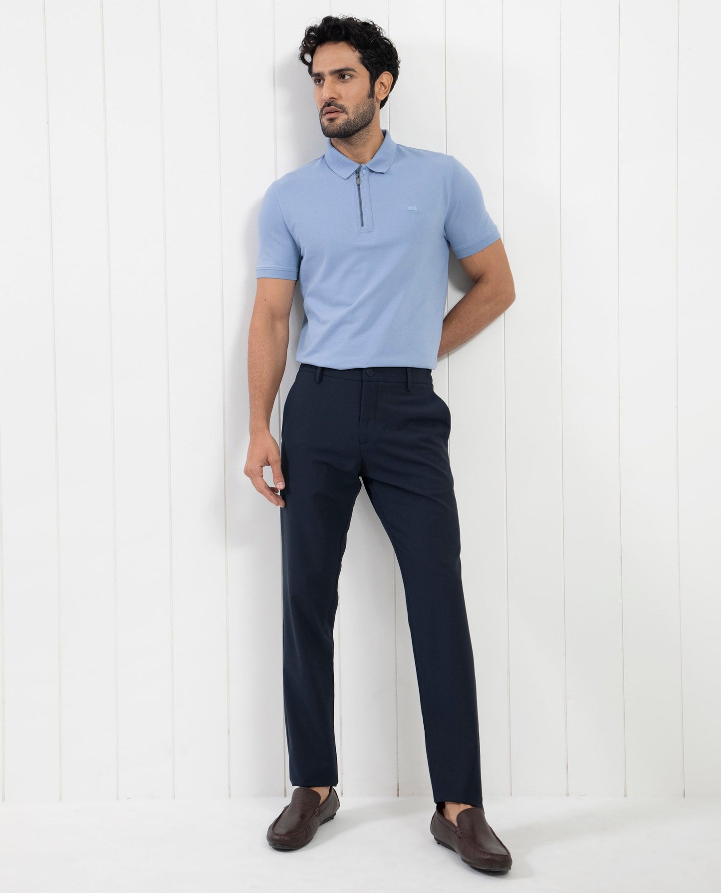 Rare Rabbit Men's Saliso Light Purple Cotton Fabric Collared Neck Zipper and Snap Button Closure Half Sleeve Polo T-Shirt
