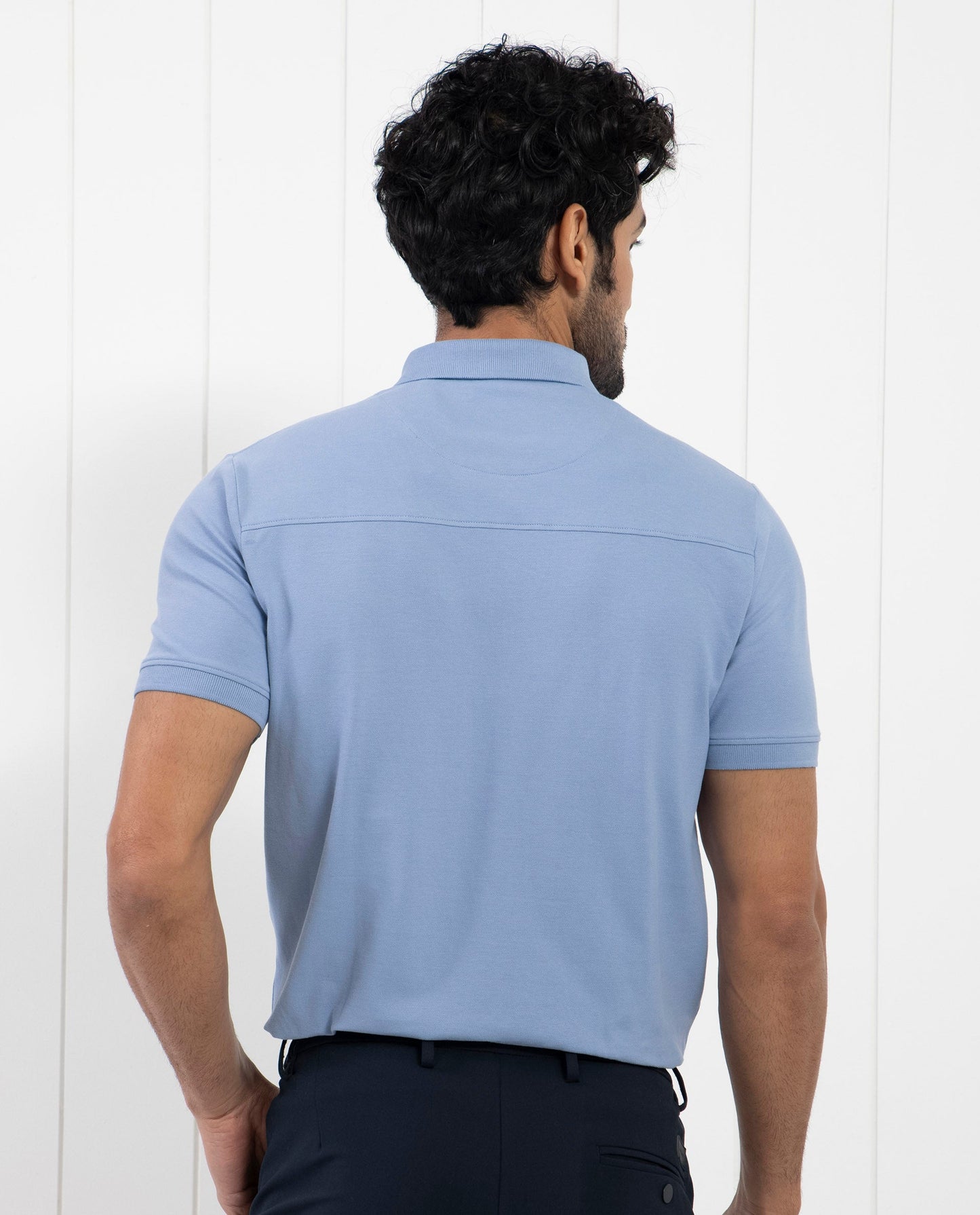 Rare Rabbit Men's Saliso Light Purple Cotton Fabric Collared Neck Zipper and Snap Button Closure Half Sleeve Polo T-Shirt