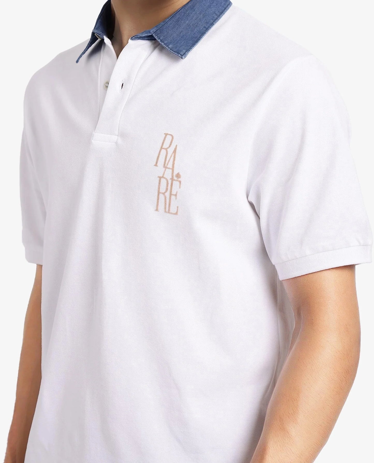 Rare Rabbit Men Tem White Short Sleeve Collared Neck Button Closure Plain Polo