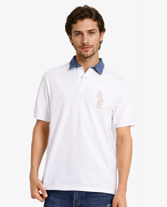 Rare Rabbit Men Tem White Short Sleeve Collared Neck Button Closure Plain Polo