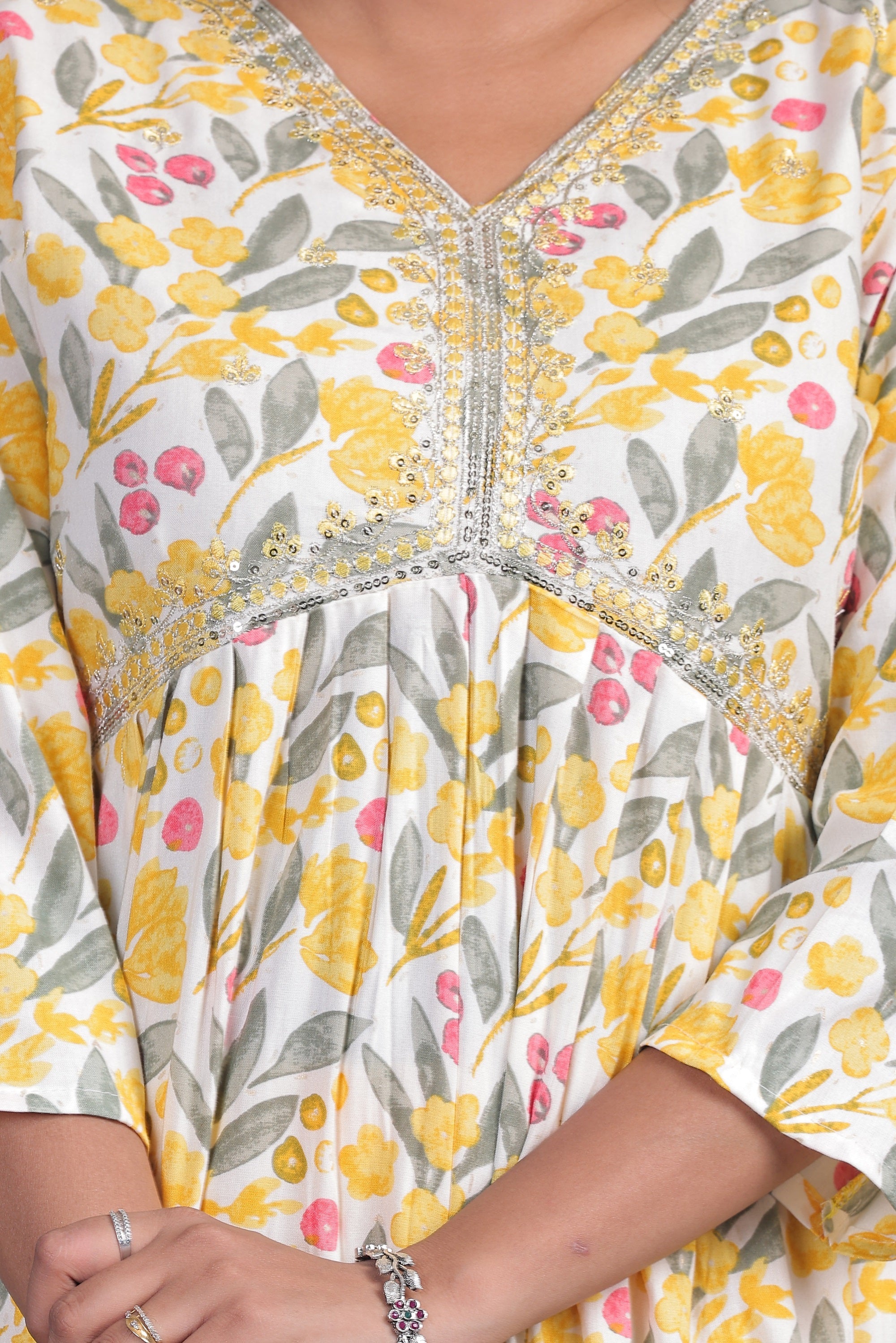 Yellow Printed Rayon Kurta set with Dupatta