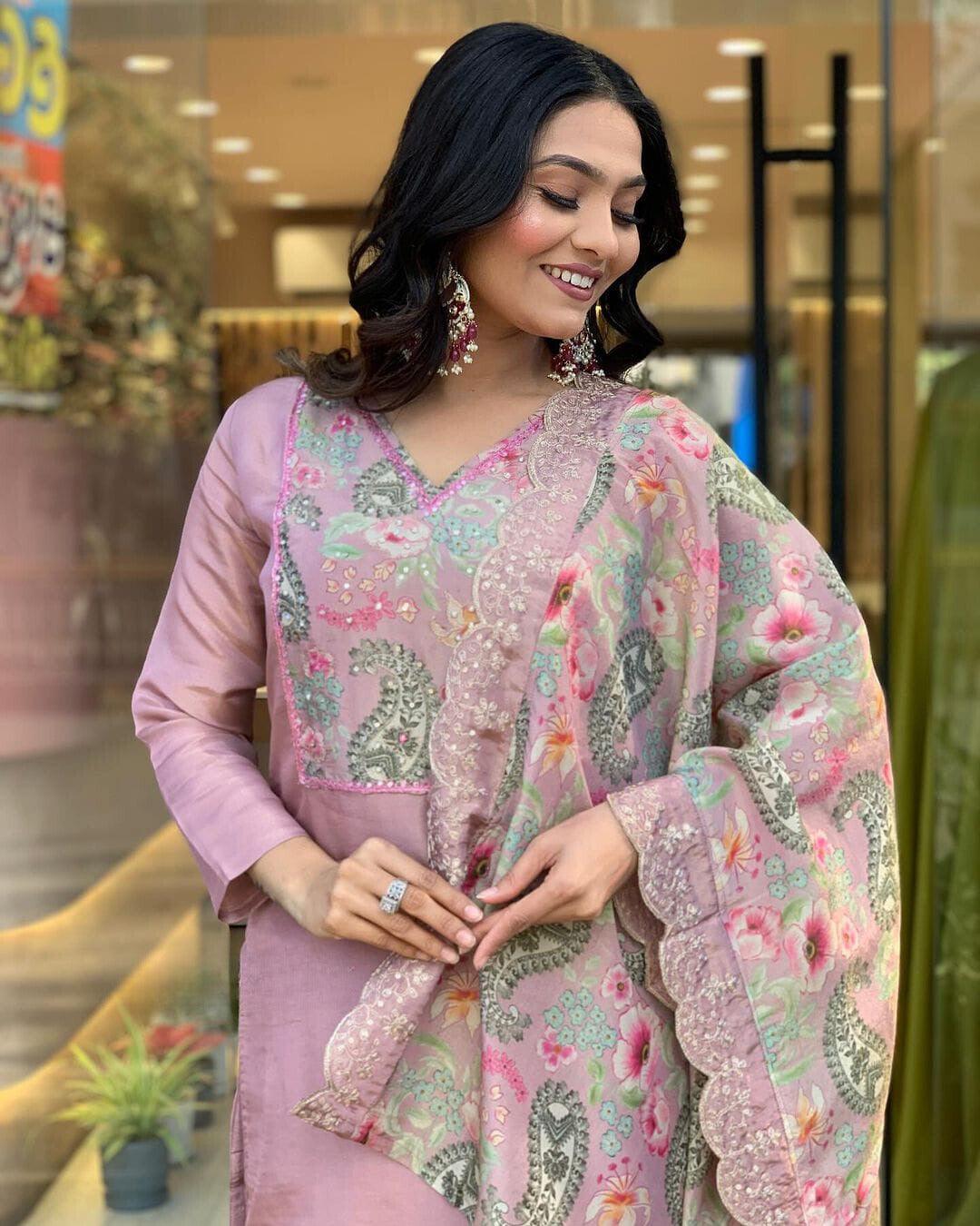 Heavy Embroidered Chanderi Silk Suit Set with Dupatta