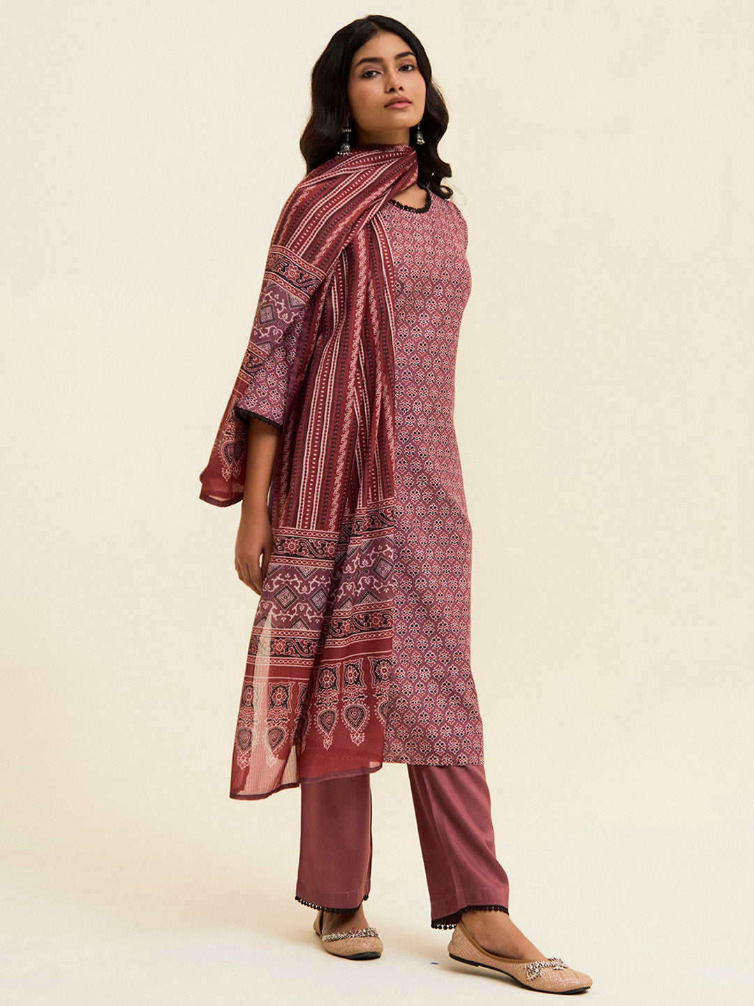 Mauve Digital Printed Cotton Suit Set