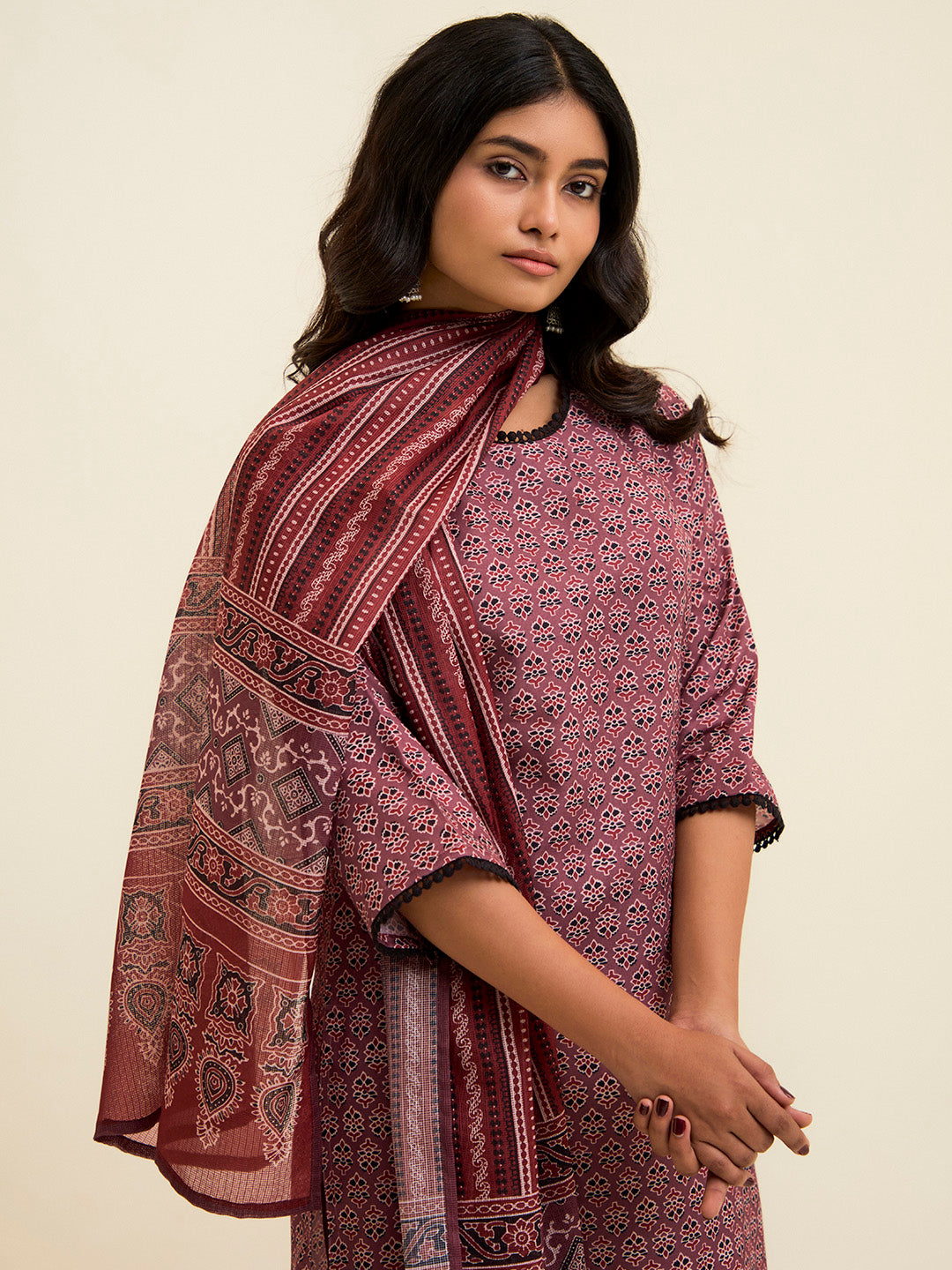 Mauve Digital Printed Cotton Suit Set