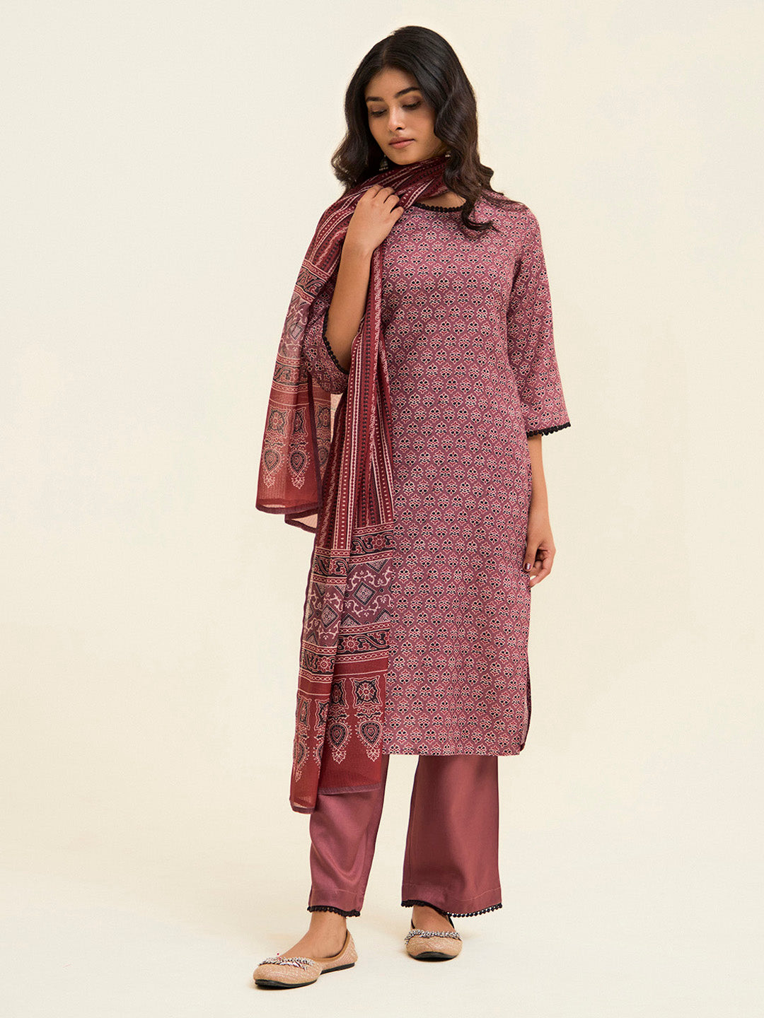 Mauve Digital Printed Cotton Suit Set