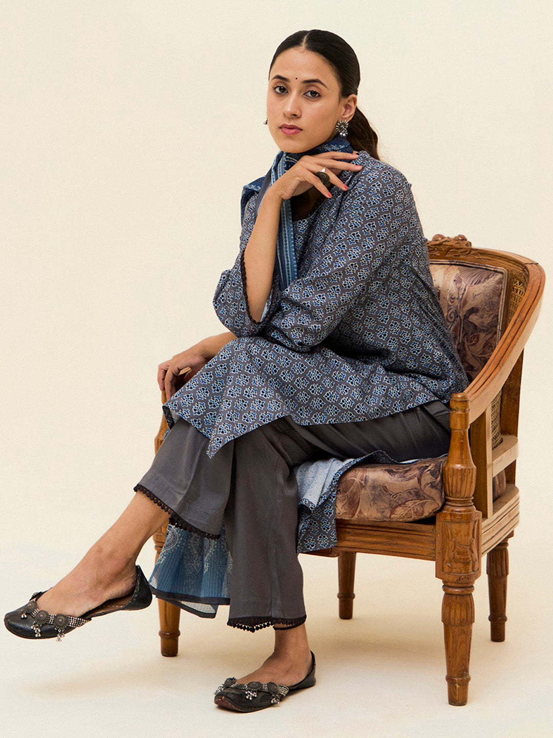 Grey Digital Printed Cotton Suit Set