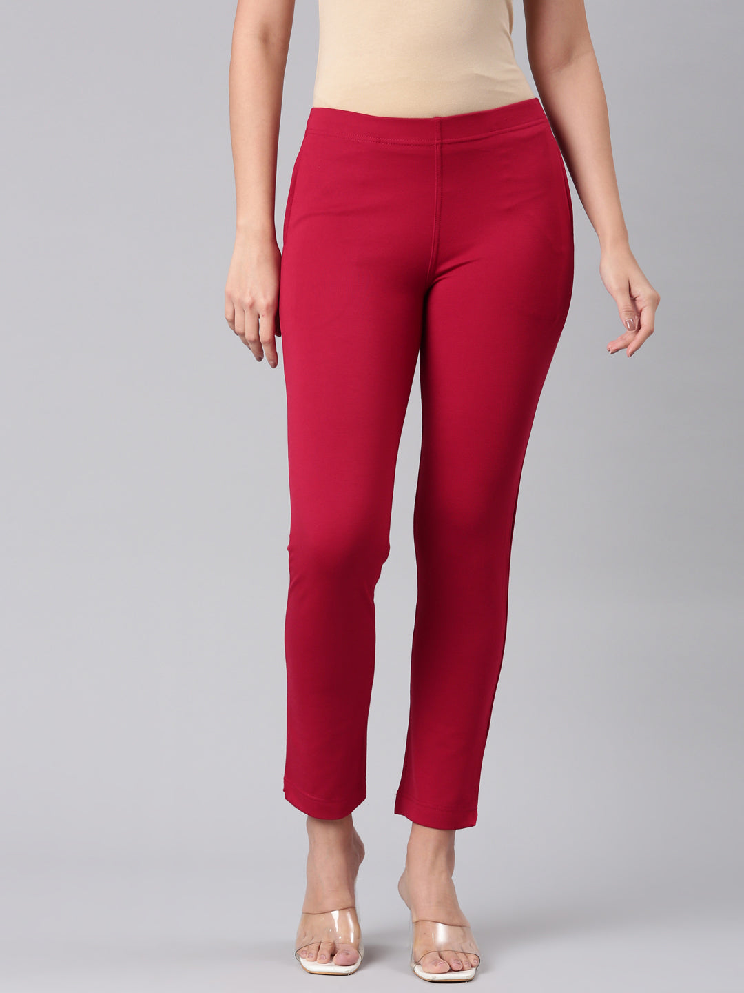Dark Red Ponte Smart Fit Kurti Pant