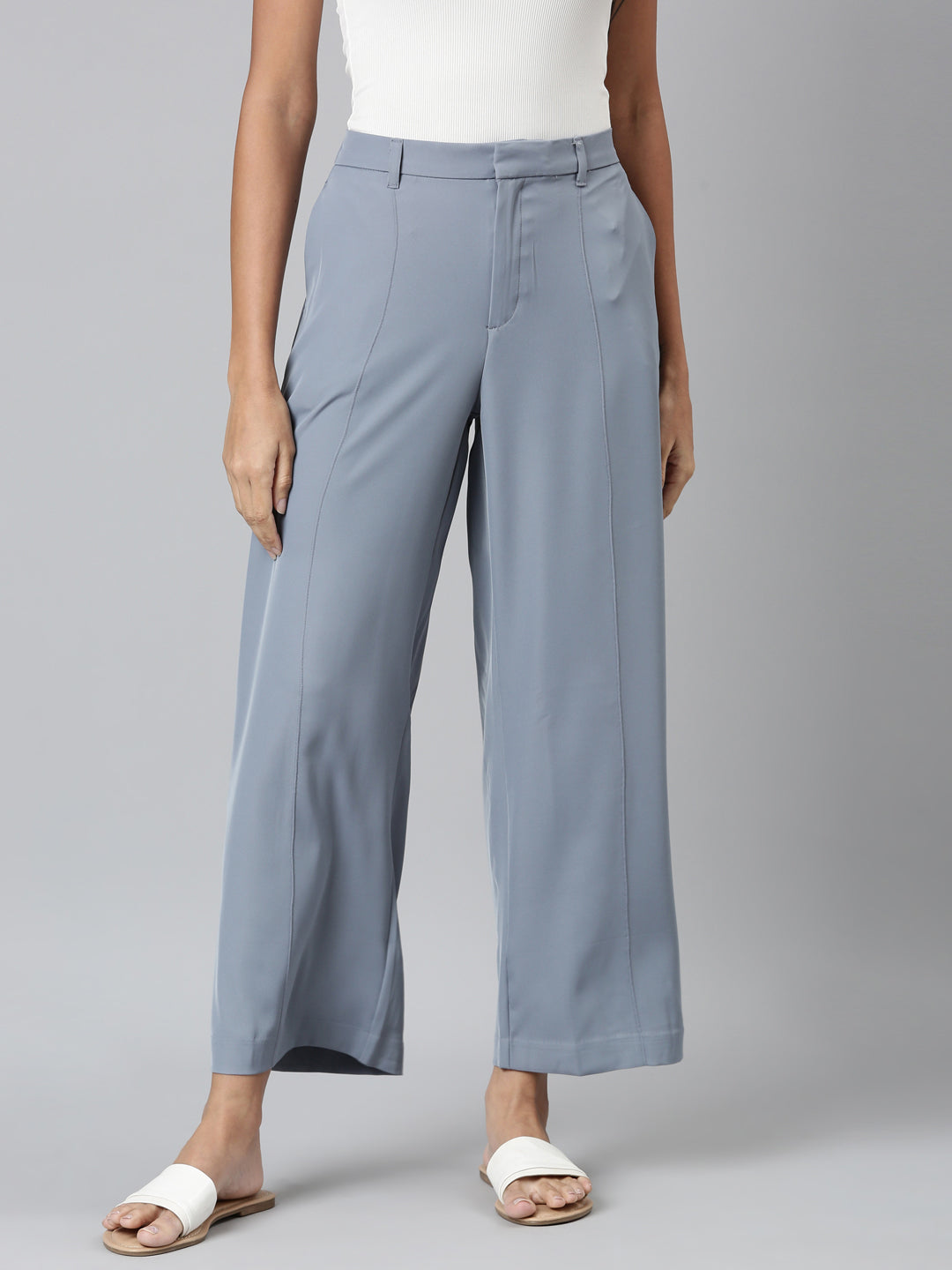Dusty Blue Crepe Wide Trouser