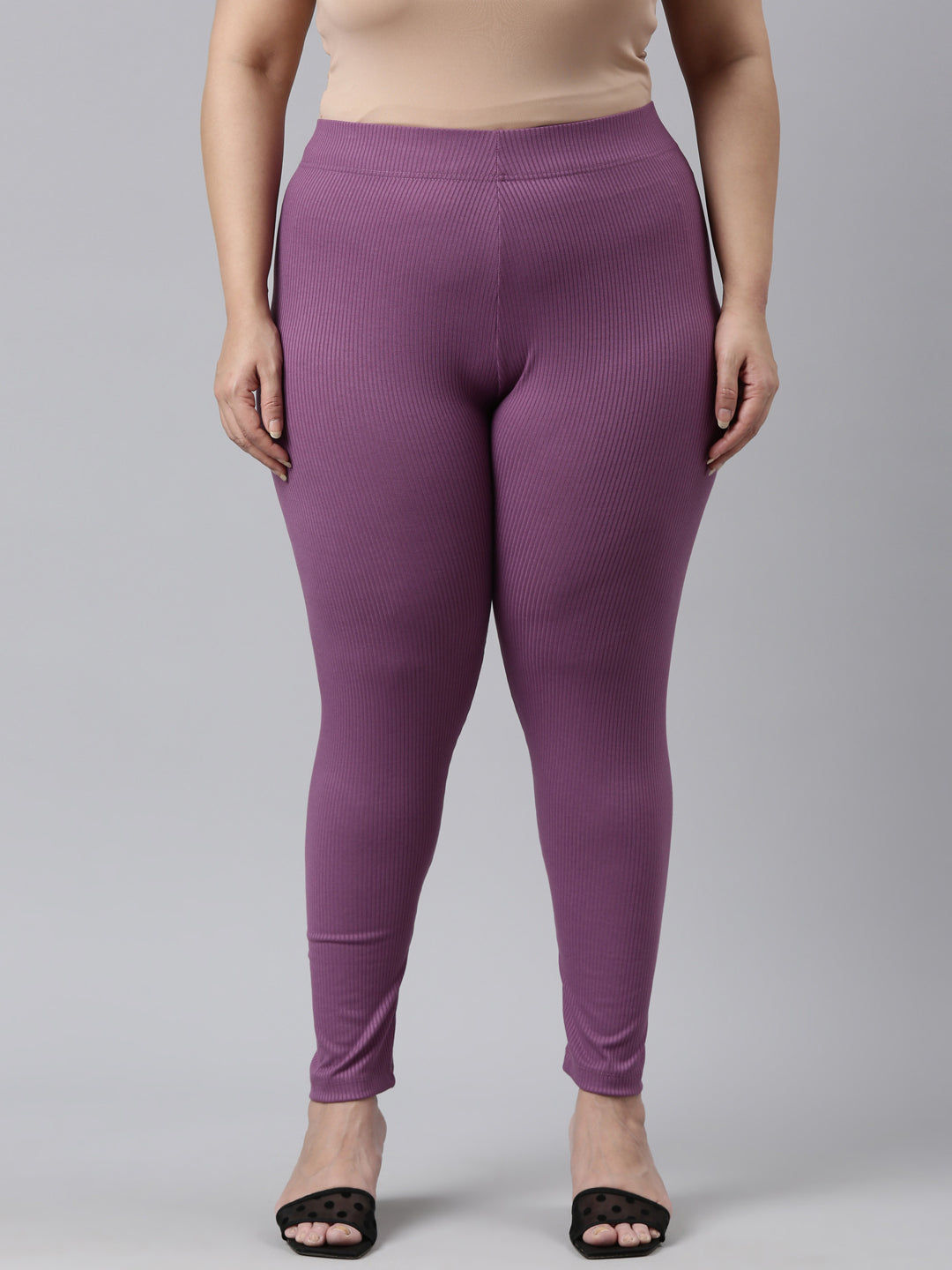 Lilac Drop Needle Fabric Rib Leggings