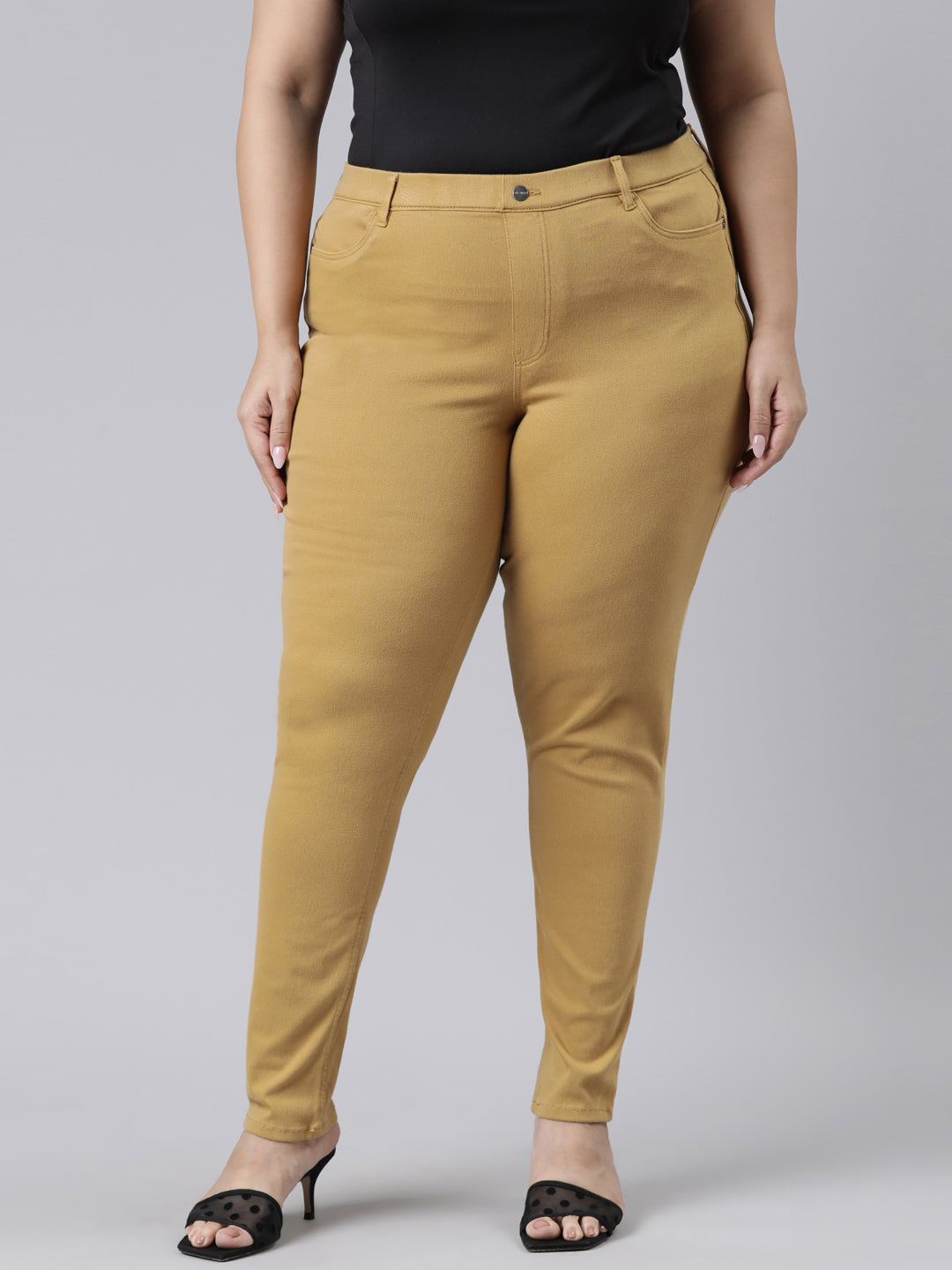 Mustard Cotton Polyester Super Stretch Jeggings