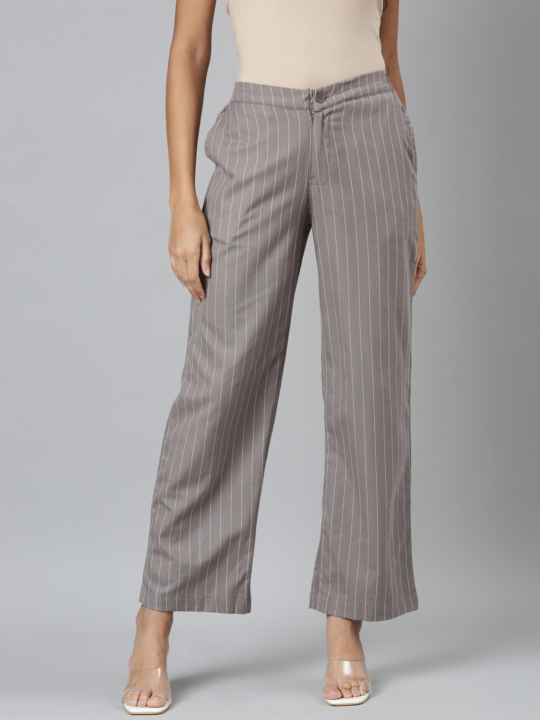 Grey Cotton Stripes Cargo Pant