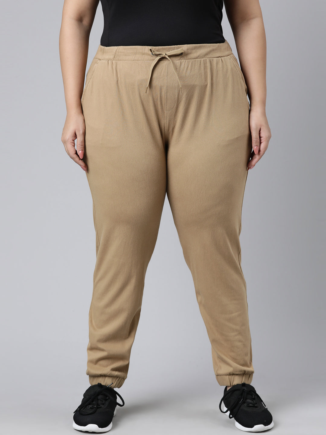 Khaki Cotton Poly Stretch Cuffed Joggers