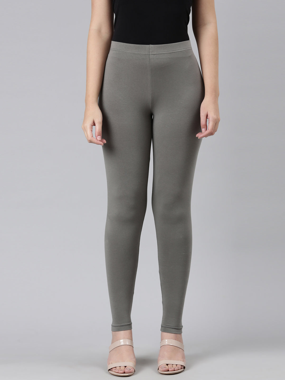 Medium Grey Cotton Stretch Ankle Length Leggings