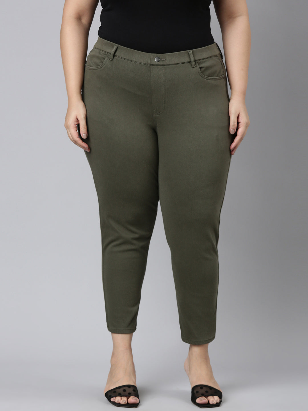 Dark Olive Cotton Poly Stretch Cropped Colored Jeggings