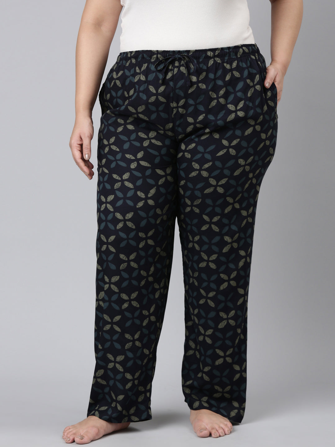 Navy Woven Viscose Printed Lounge Pants