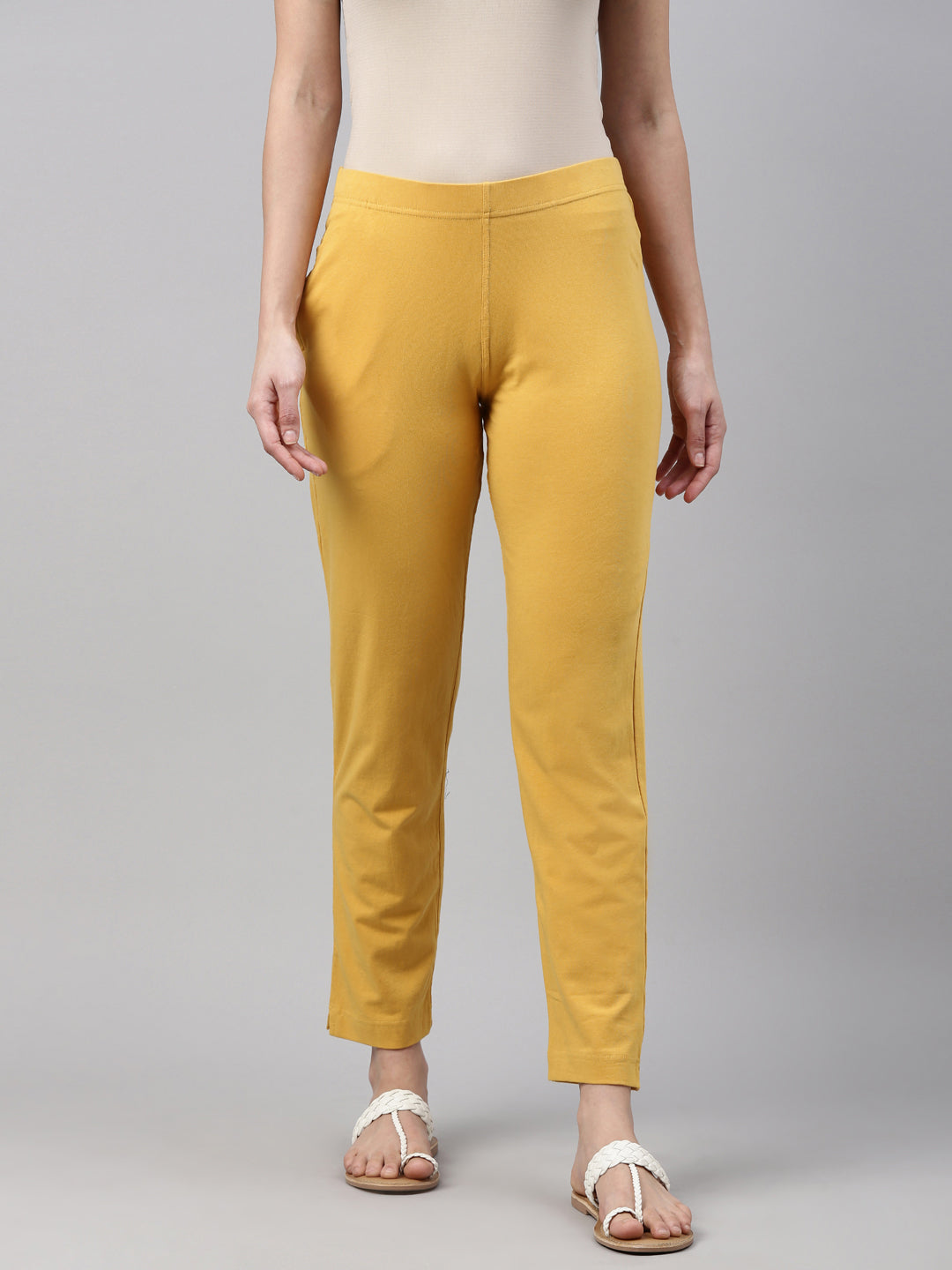 Golden Yellow Cotton Stretch Kurti Pants