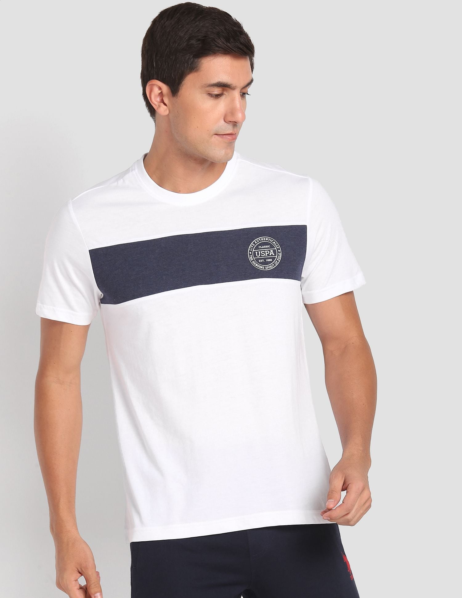 USPA Innerwear Crew Neck Colour Block I681 Lounge T-Shirt - Pack Of 1