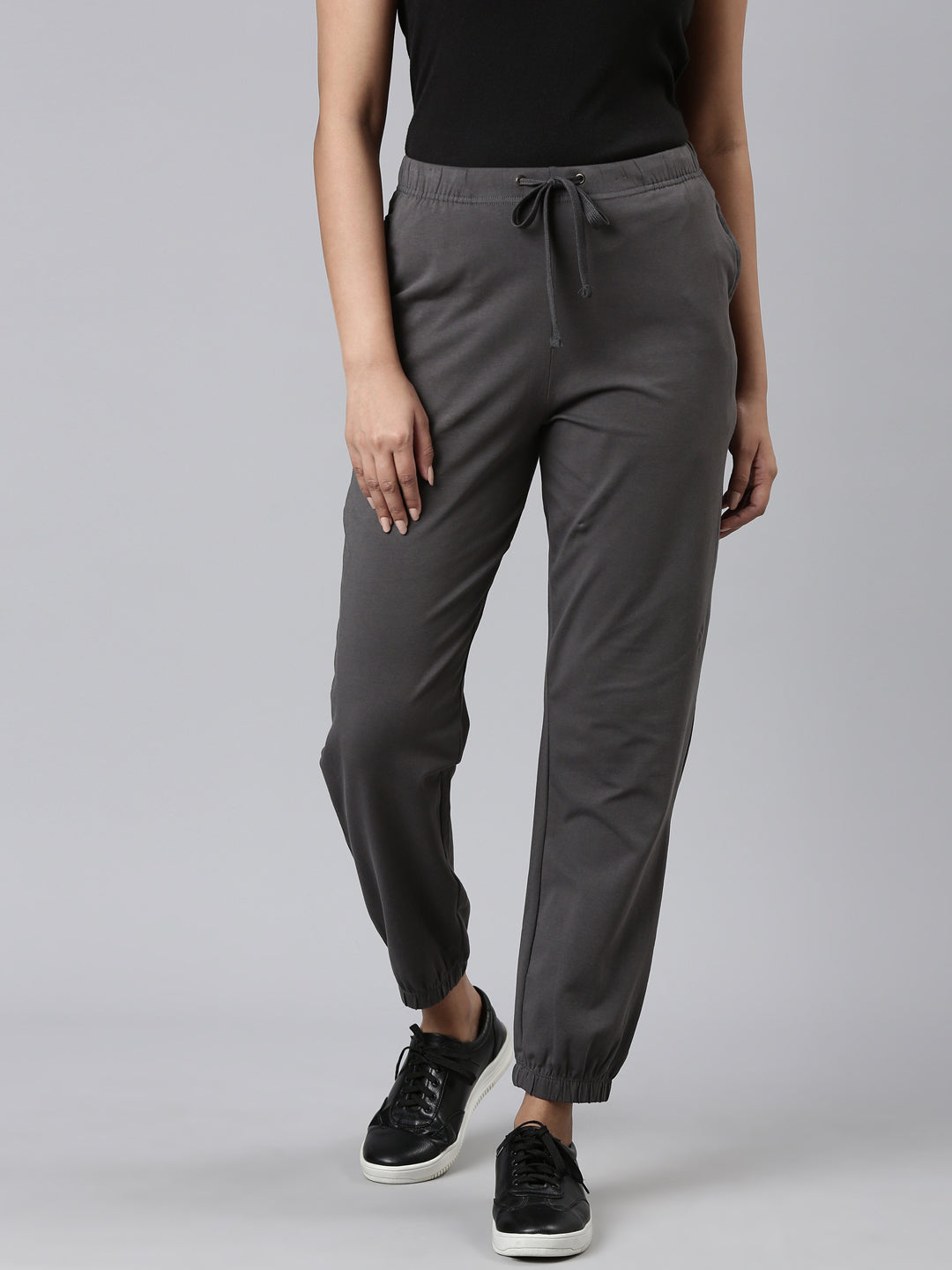 Silver Grey Cotton Stretch Casual Joggers