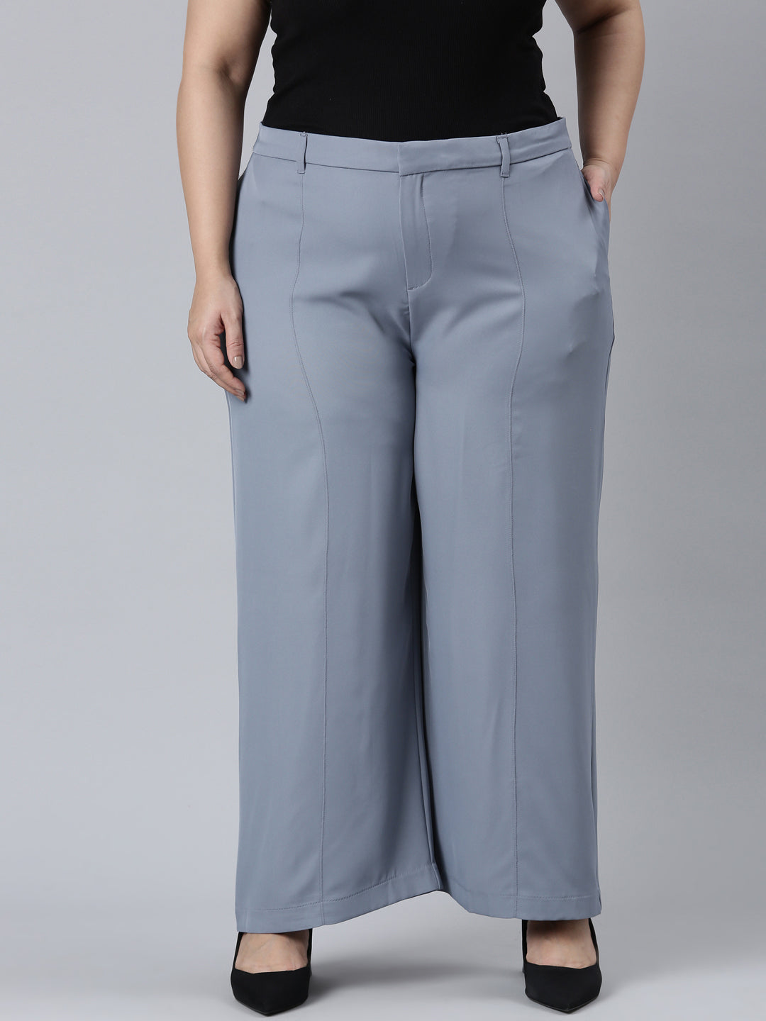 Dusty Blue Crepe Wide Trouser