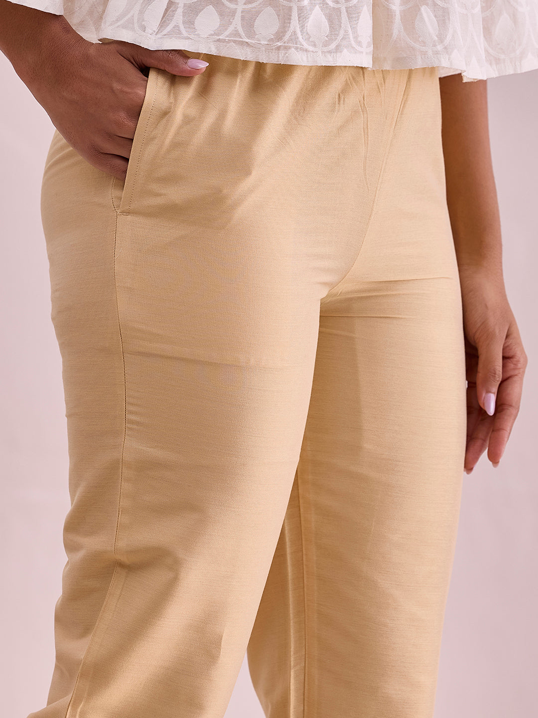 Light Gold Poly Modal Cropped Metallic Pants