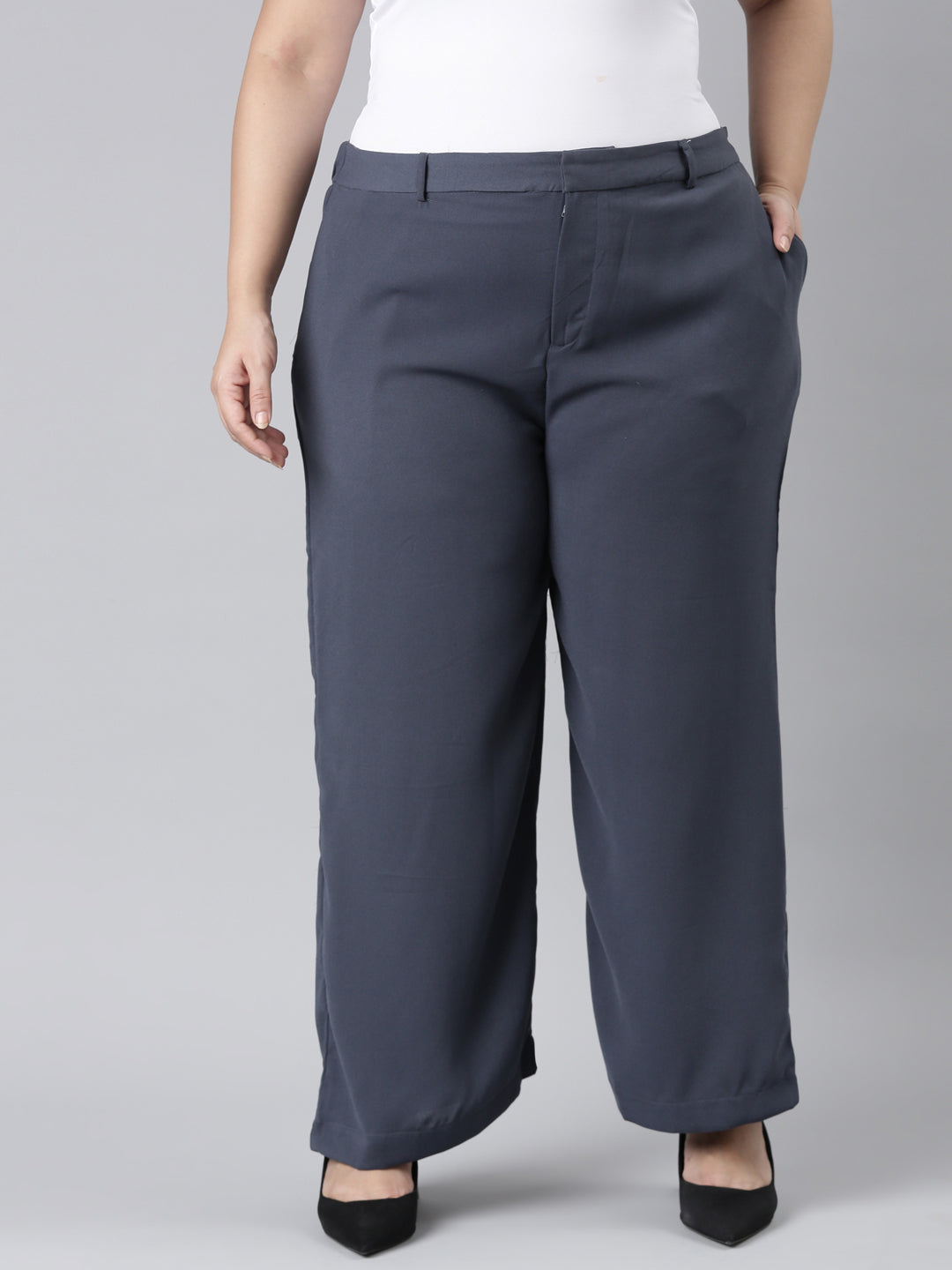 Dark Jean Crepe Wide Trouser