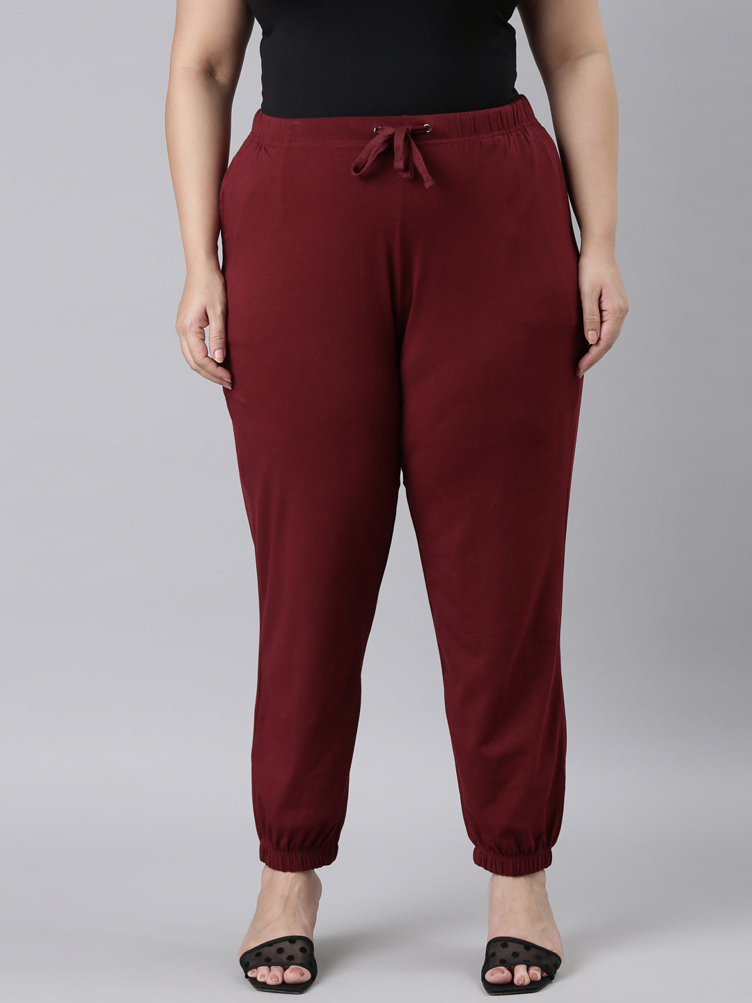 Maroon Cotton Stretch Casual Joggers