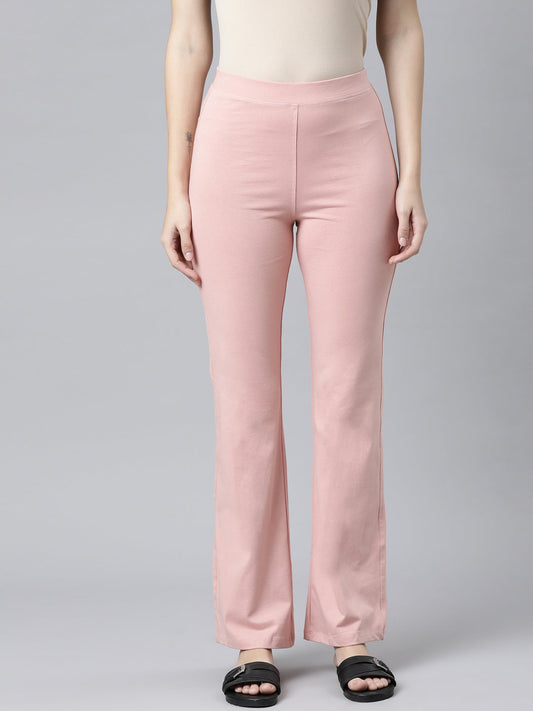 Baby Pink Cotton Stretch Flared Pant