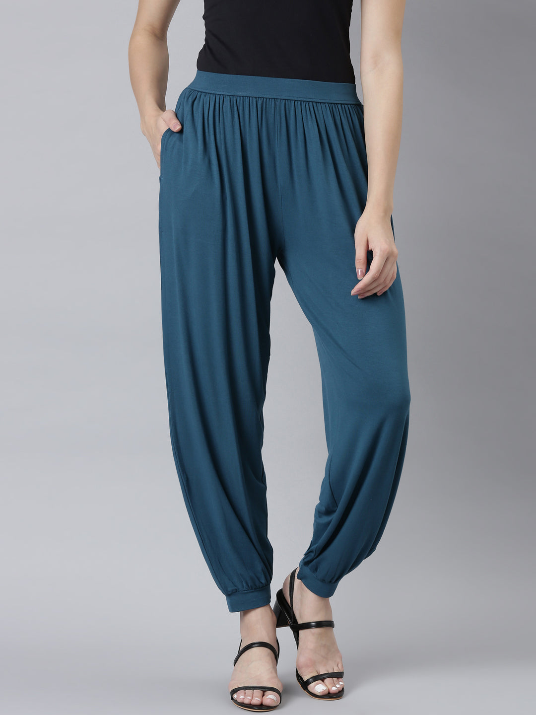 Turquoise Blue Viscose Stretch Harems